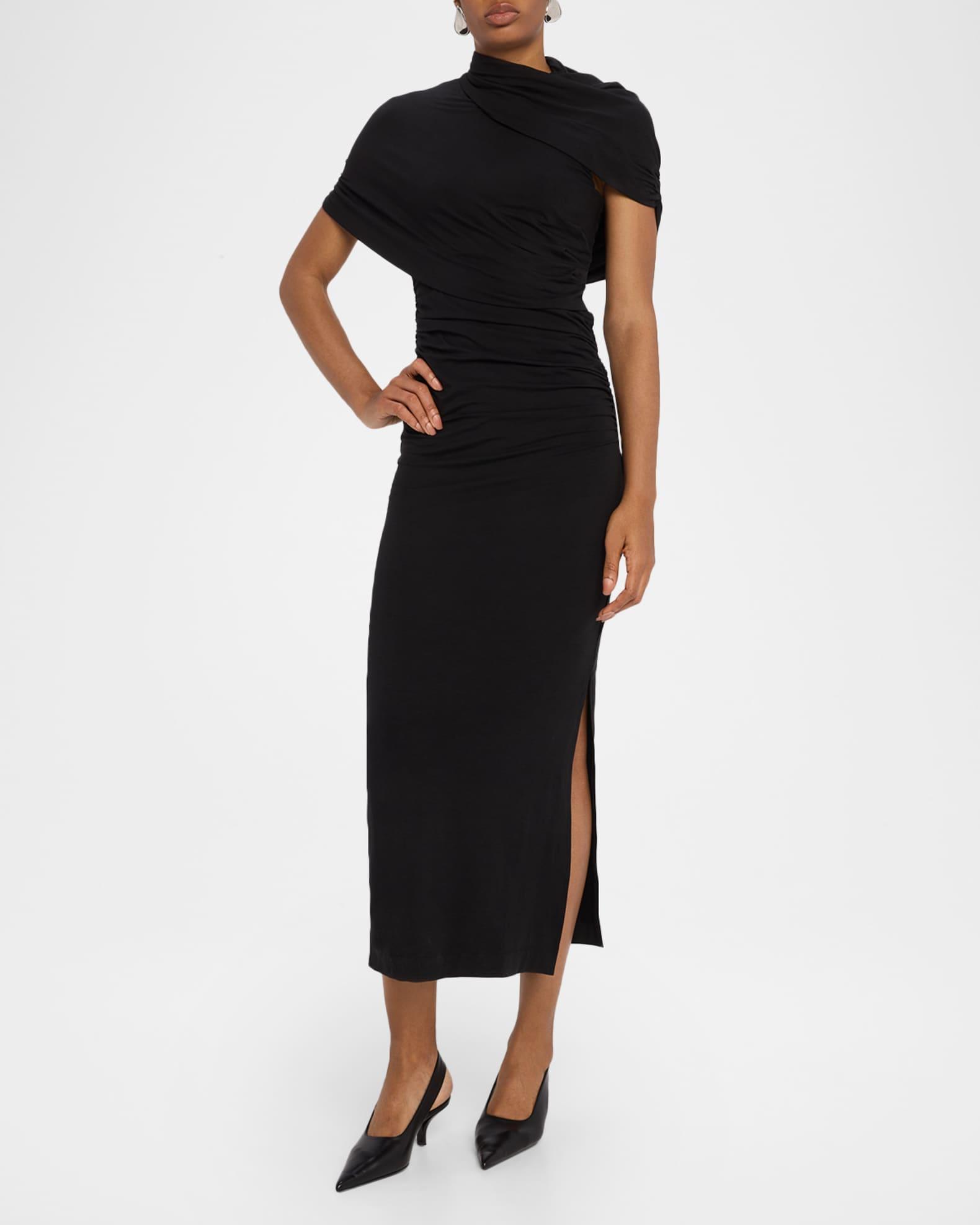 Azure Ruched Mock-Neck Midi Dress Product Image