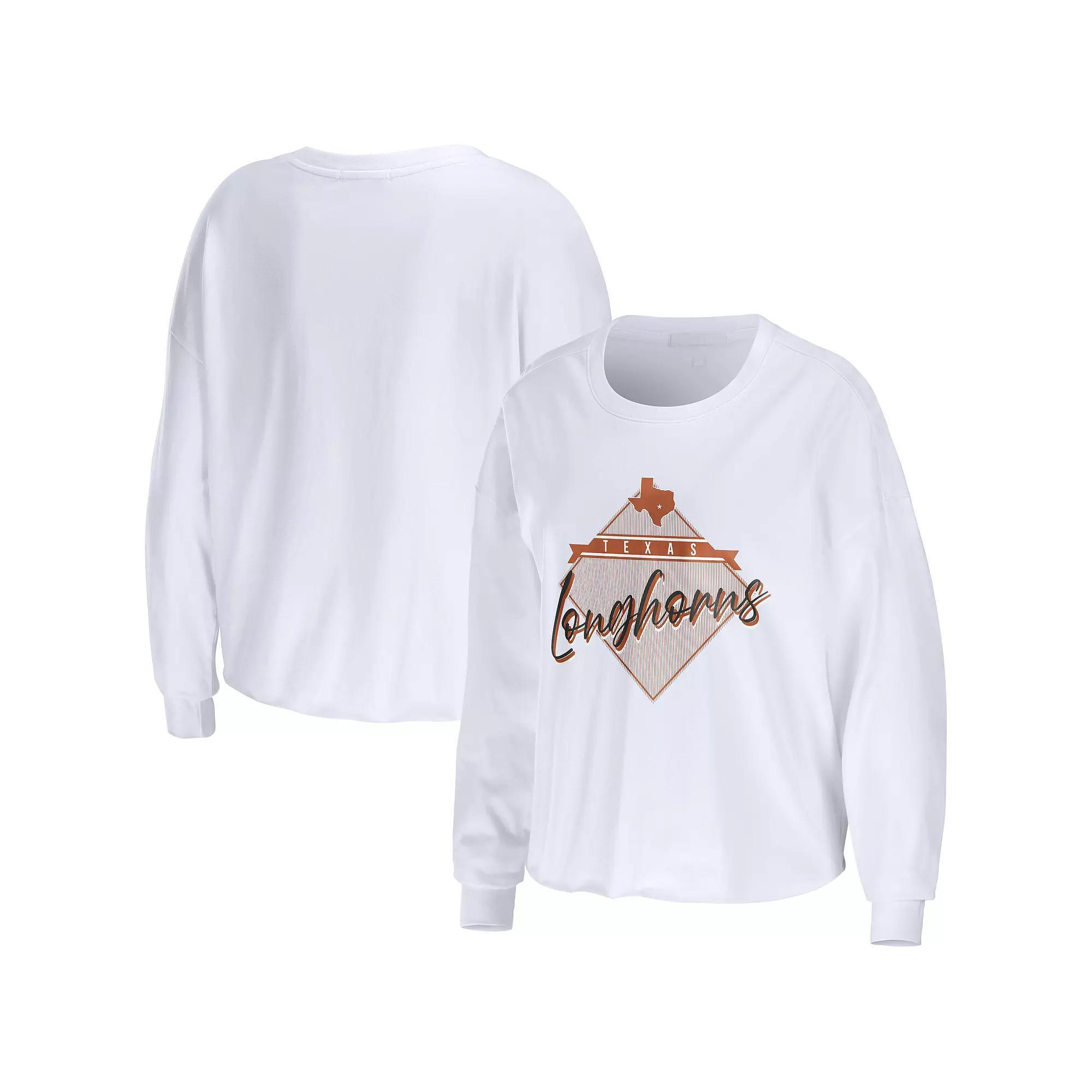 Women's WEAR by Erin Andrews White Texas Longhorns Diamond Long Sleeve Cropped T-Shirt, Size: XL Product Image