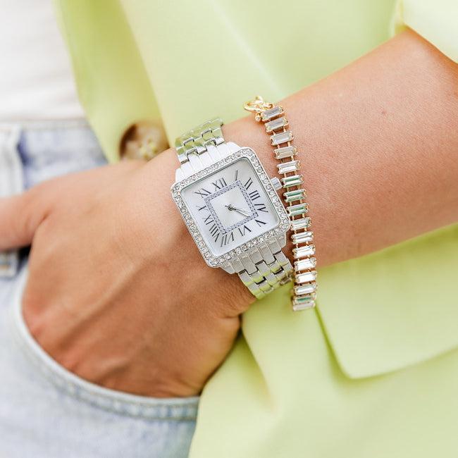 Right On Time Silver Square Face Watch FINAL SALE Product Image