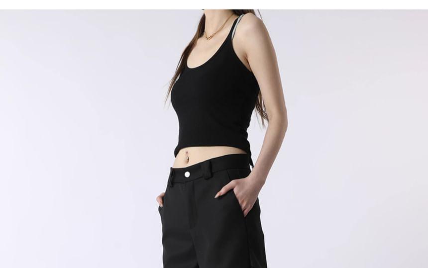 High Waist Plain Wide Leg Cargo Pants Product Image