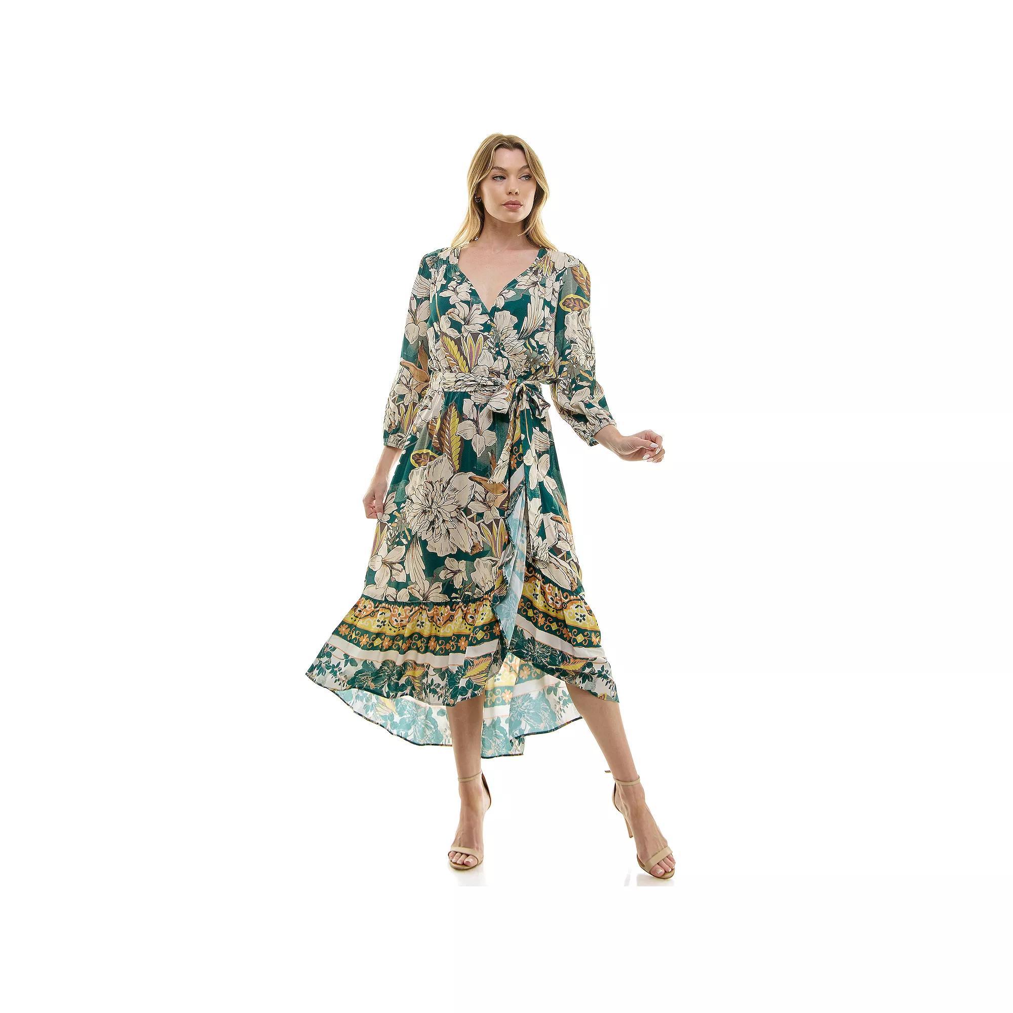 Women's Figueroa & Flower Belted Faux Wrap Maxi Dress, Size: Large, Blue Product Image