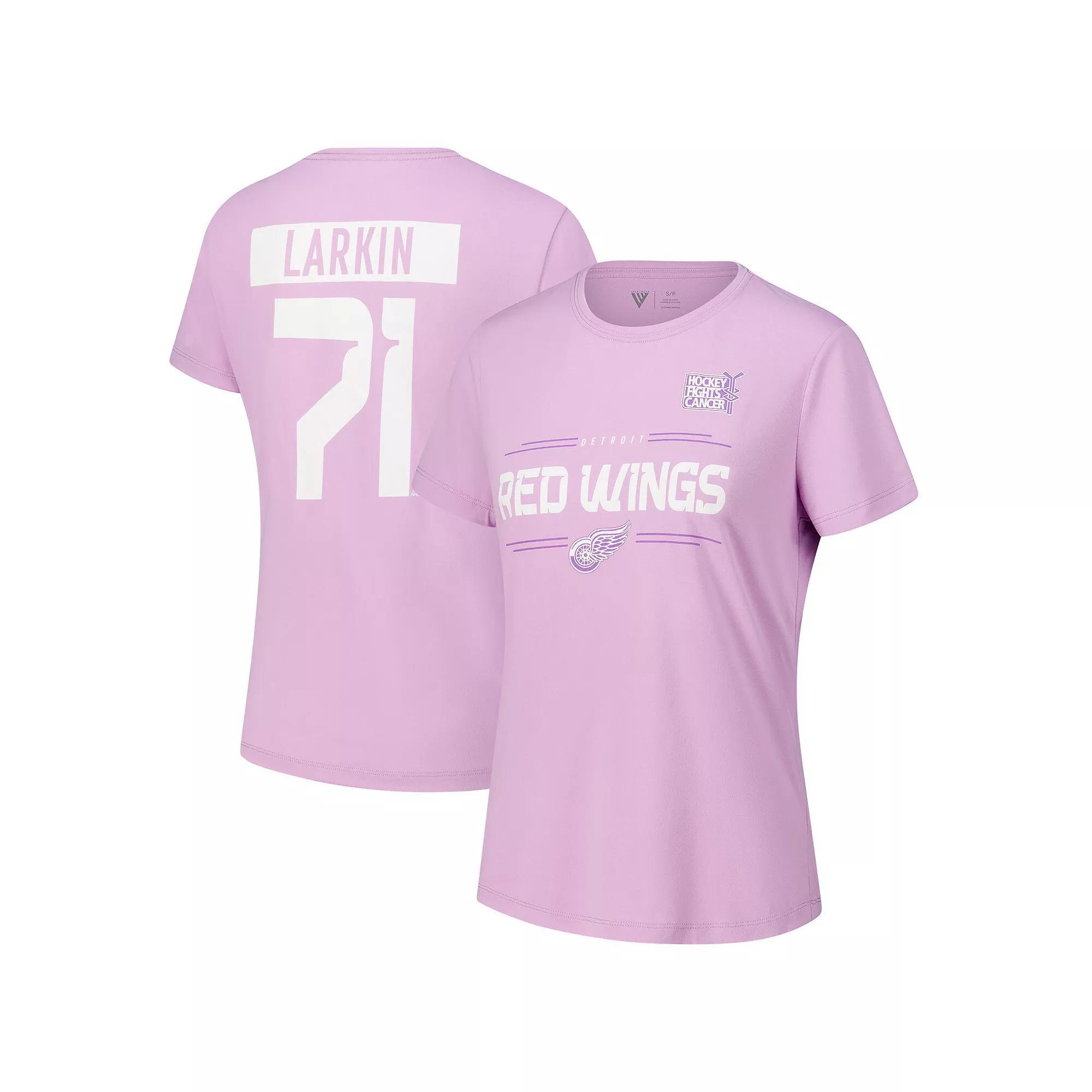 Womens Levelwear Dylan Larkin Lavender Detroit Red Wings Hockey Fights Cancer Anthem Name & Number T-Shirt Product Image
