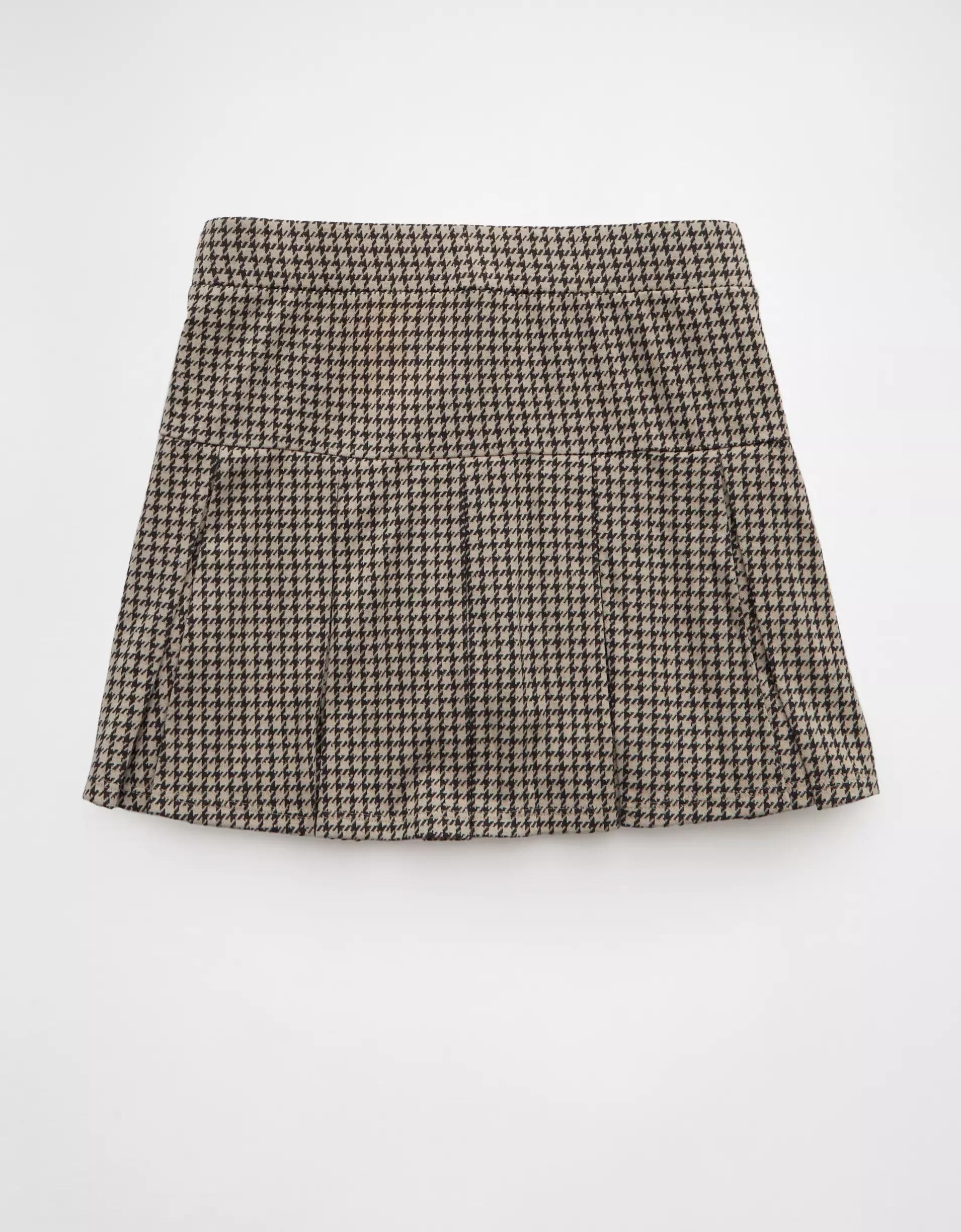 AE It Knit Low-Rise Pleated Plaid Skort Product Image