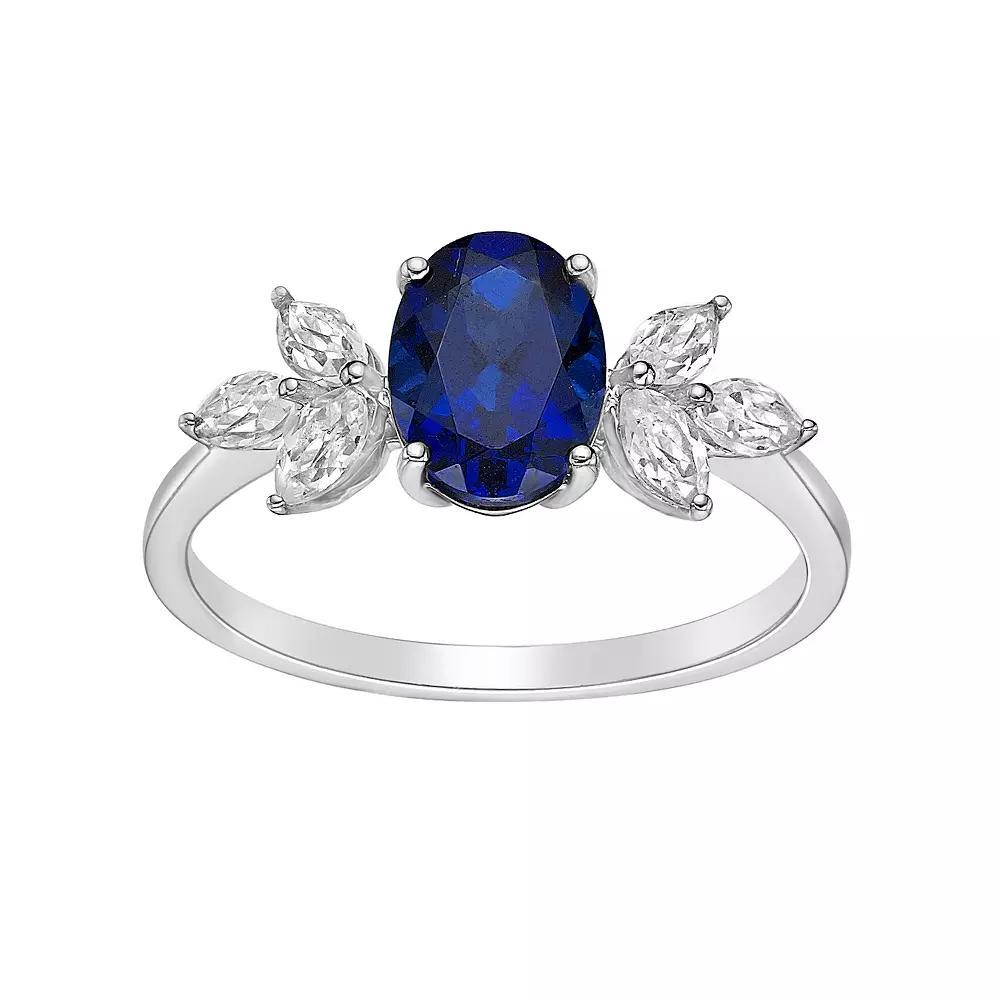 Gemminded Sterling Silver Lab-Created Sapphire & Lab-Created White Sapphire Ring, Womens Product Image