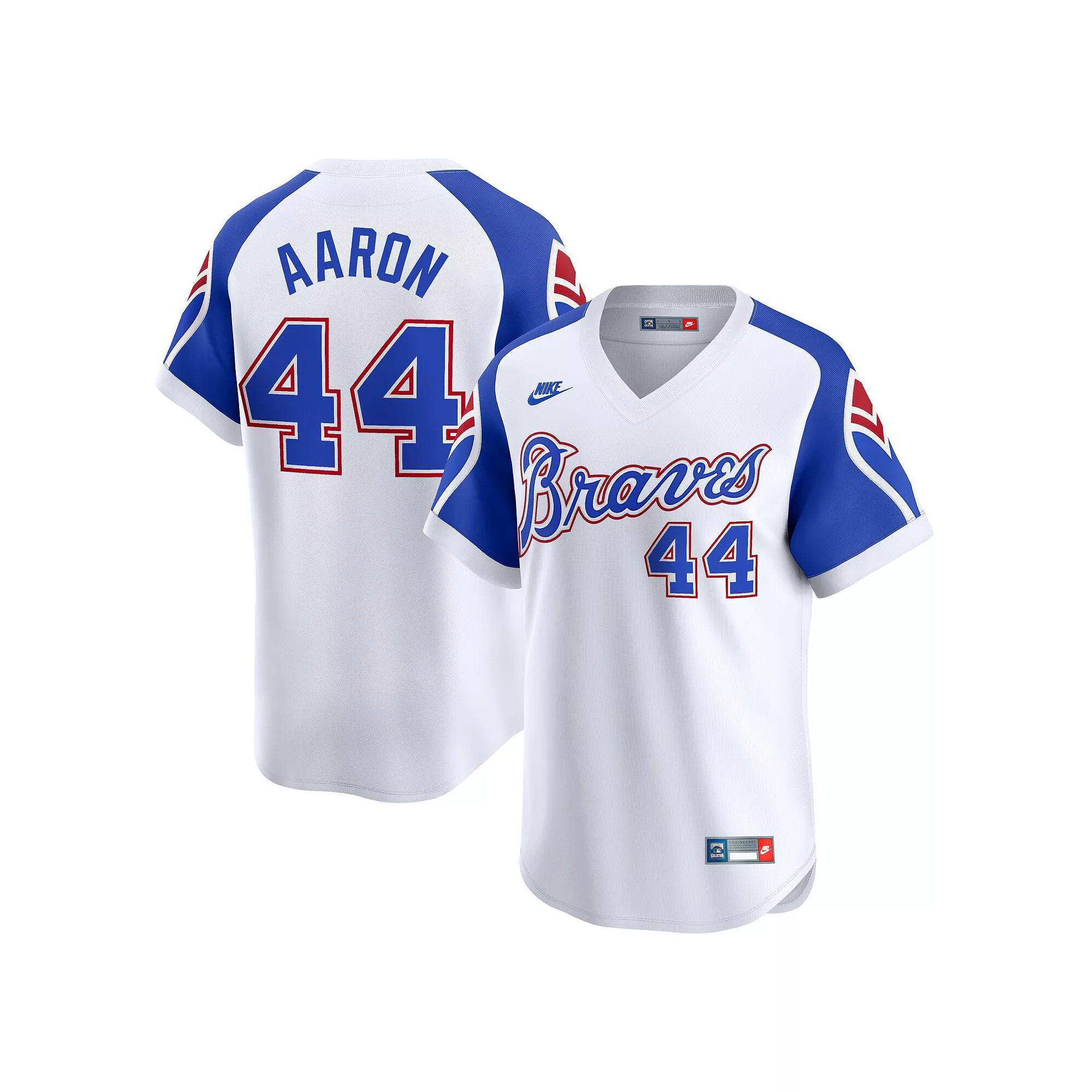 Men's Nike Hank Aaron White Atlanta Braves Throwback Cooperstown Limited Jersey, Size: Medium Product Image