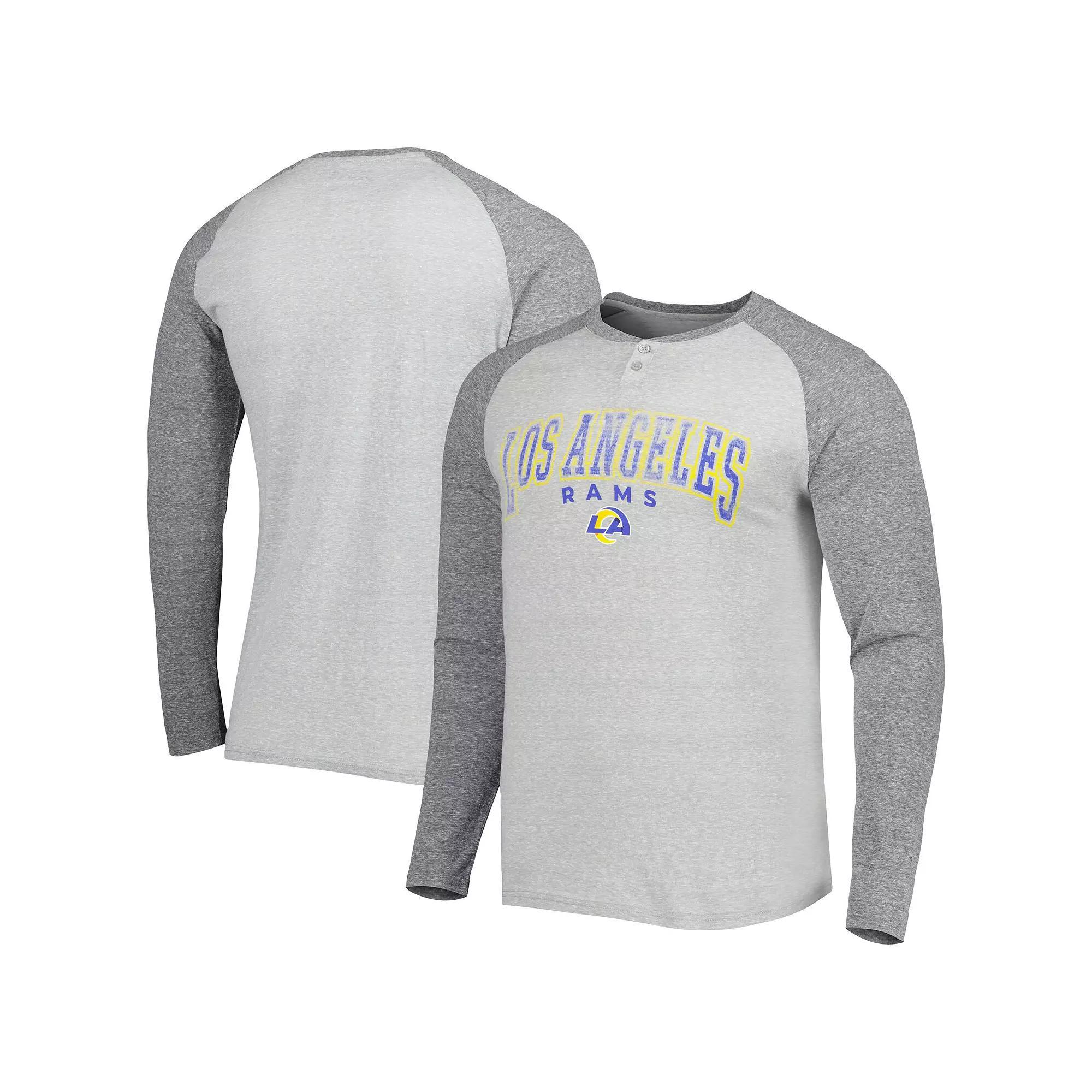 Men's Concepts Sport Heather Gray Los Angeles Rams Ledger Raglan Long Sleeve Henley T-Shirt, Size: 2XL, Grey Product Image