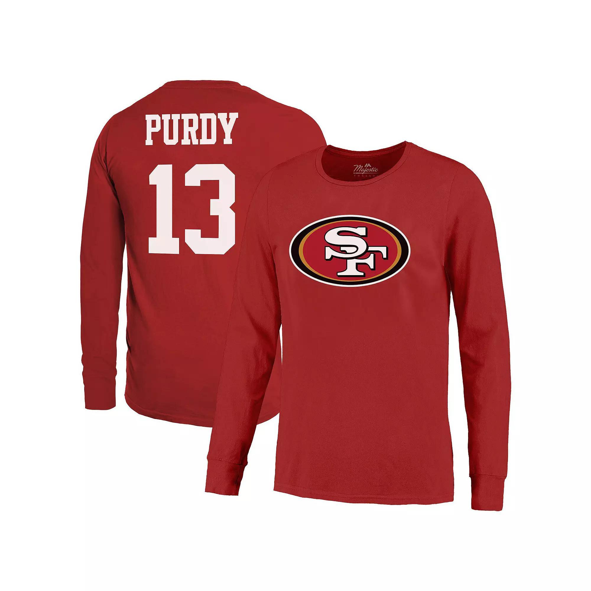 Men's Majestic Threads Brock Purdy Scarlet San Francisco 49ers Name & Number Long Sleeve T-Shirt, Size: XL, Red Product Image