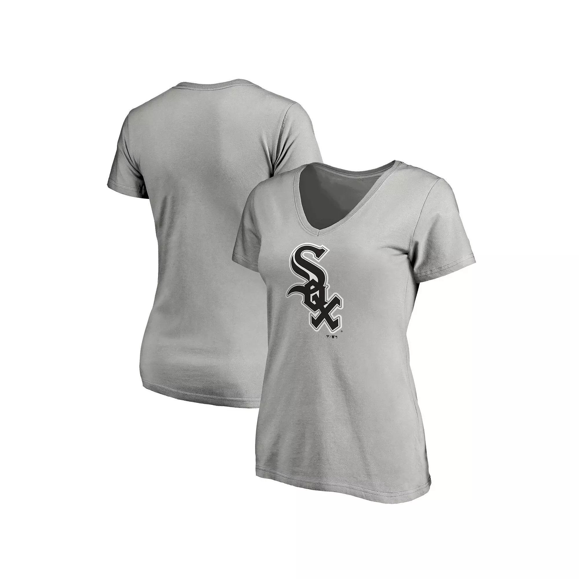 Womens Fanatics Branded Heathered Gray Chicago White Sox Core Official Logo V-Neck T-Shirt Product Image