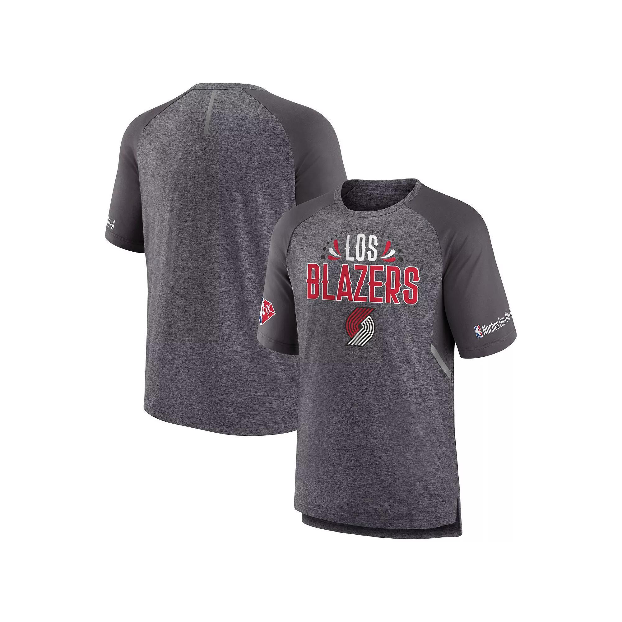 Men's Fanatics Branded Heathered Gray Portland Trail Blazers 2022 Noches Ene-Be-A Core Shooting Raglan T-Shirt, Size: Large, Grey Product Image