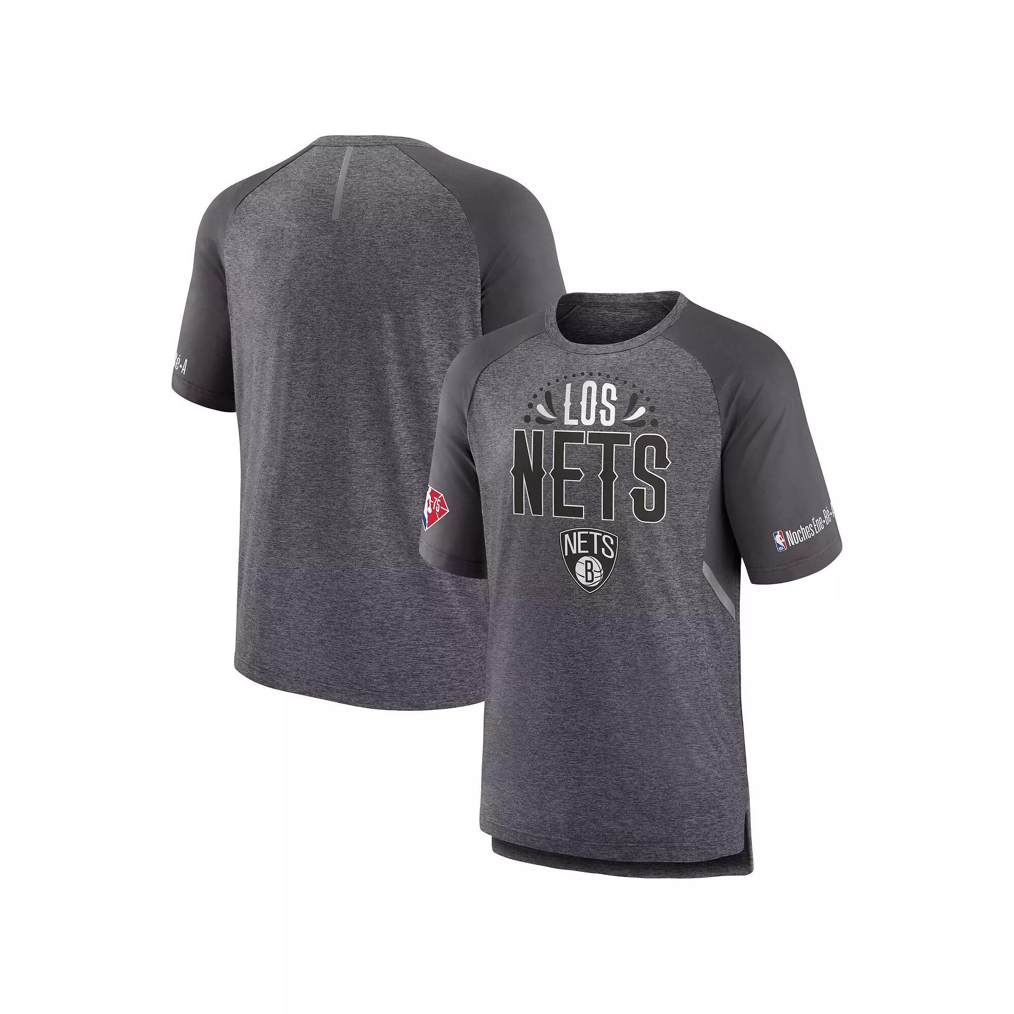 Men's Fanatics Branded Heathered Gray Brooklyn Nets 2022 Noches Ene-Be-A Core Shooting Raglan T-Shirt, Size: 2XL, Grey Product Image
