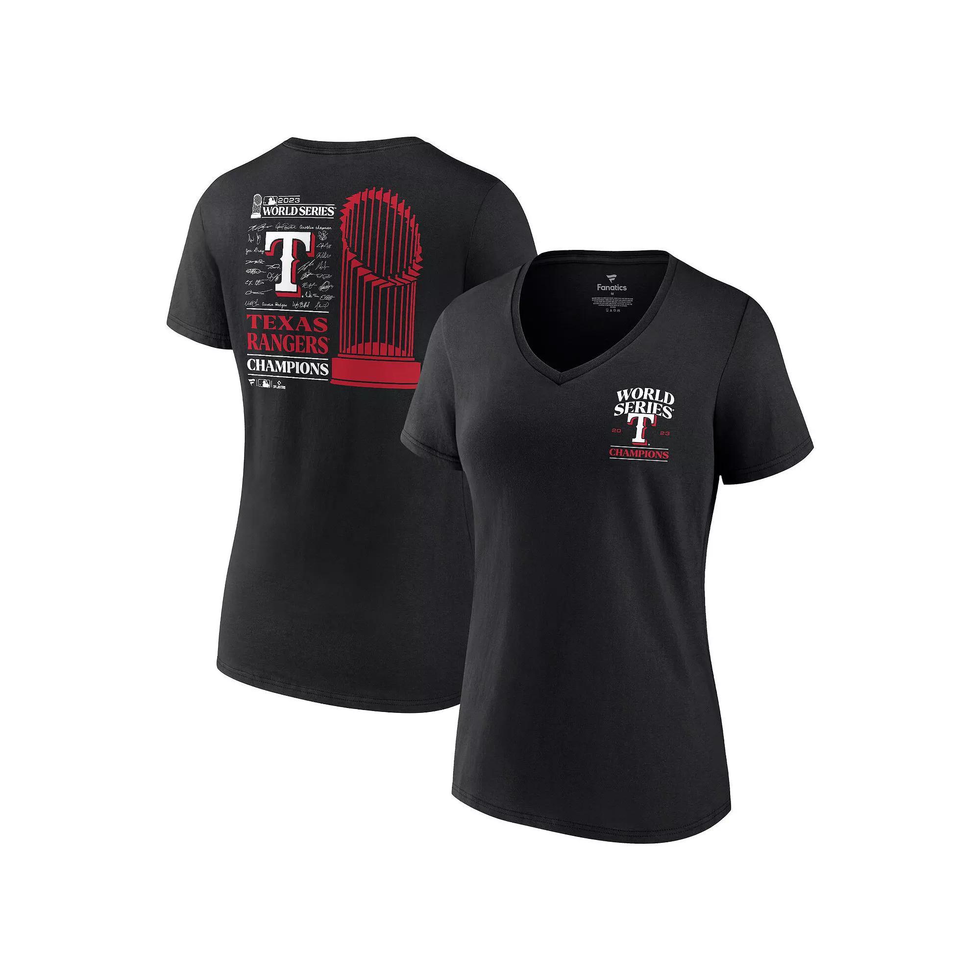 Women's Fanatics Branded Black Texas Rangers 2023 World Series Champions Signature Roster V-Neck T-Shirt, Size: Small Product Image