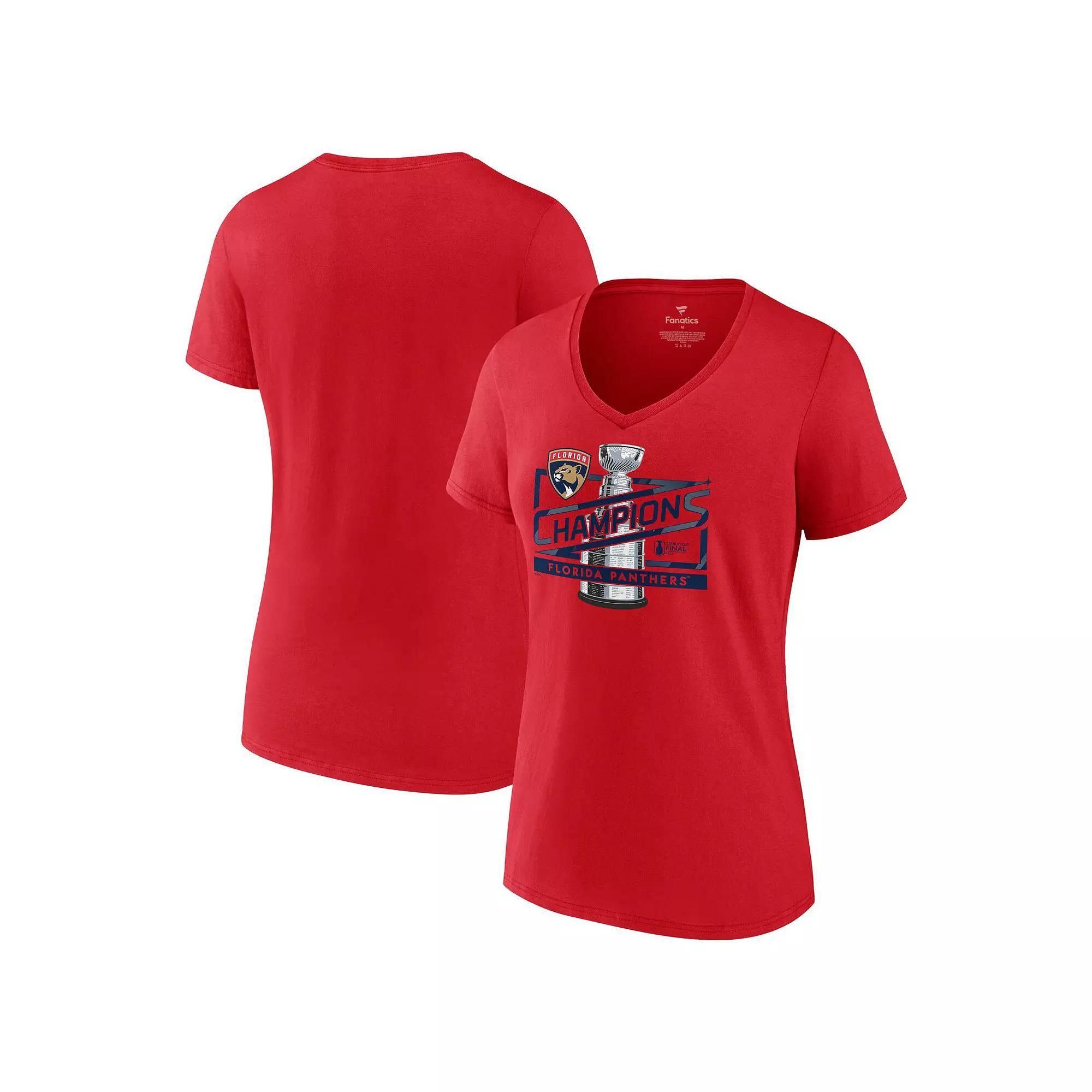 Women's Fanatics  Red Florida Panthers 2024 Stanley Cup Champions Primetime V-Neck T-Shirt, Size: Large, Pnt Red Product Image