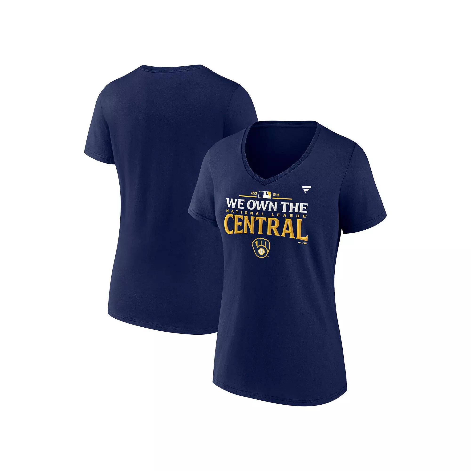 Women's Fanatics  Navy Milwaukee Brewers 2024 NL Central Division Champions Plus Size Locker Room V-Neck T-Shirt, Size: 1XL, Blue Product Image
