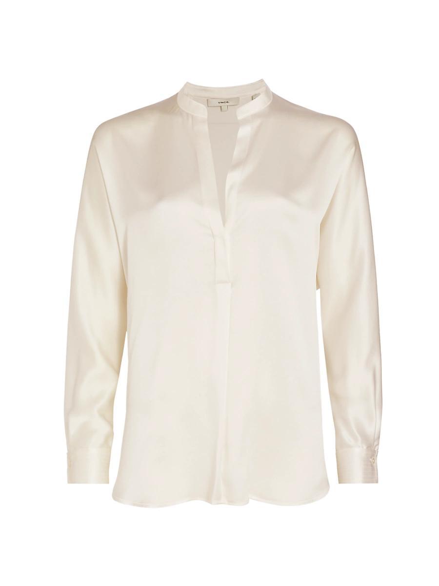 Vince Silk Banded Collar Blouse Product Image