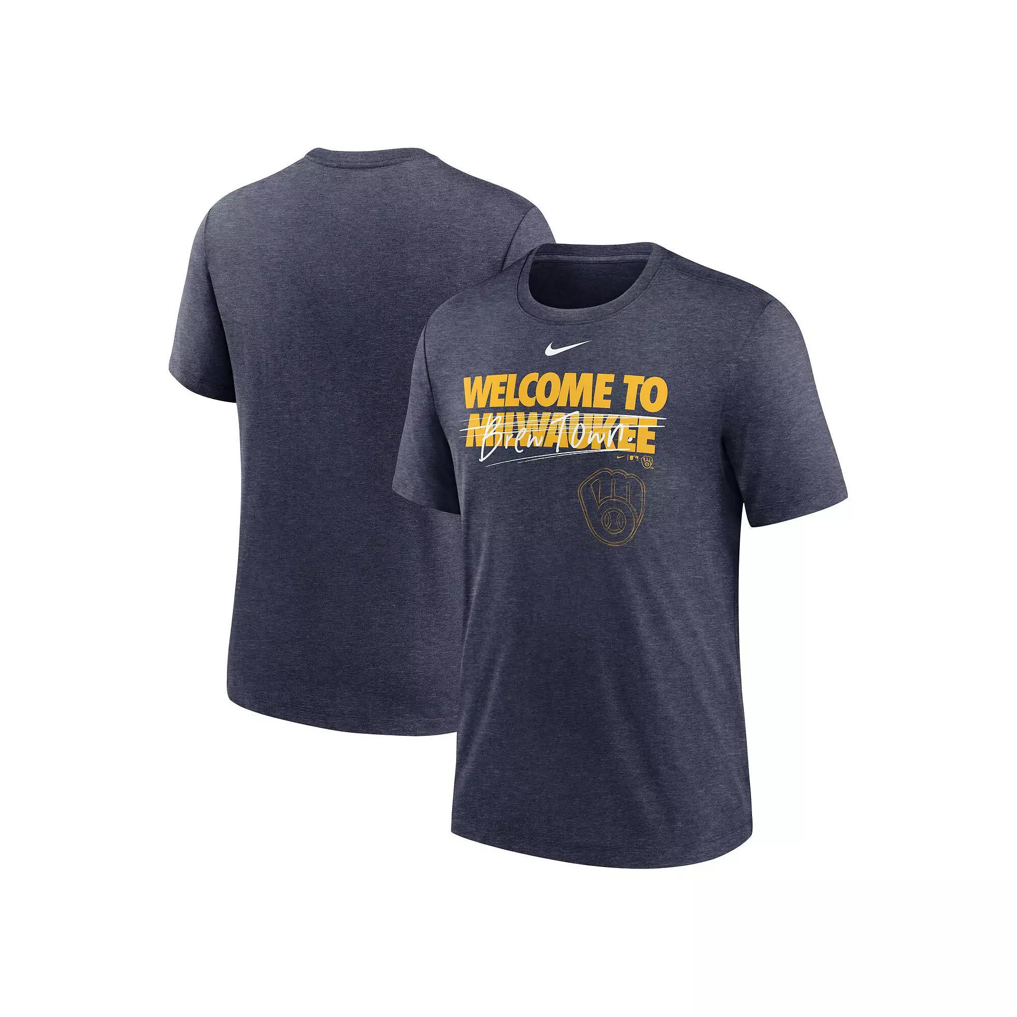 Men's Nike Heather Navy Milwaukee Brewers Home Spin Tri-Blend T-Shirt, Size: 2XL, Blue Product Image