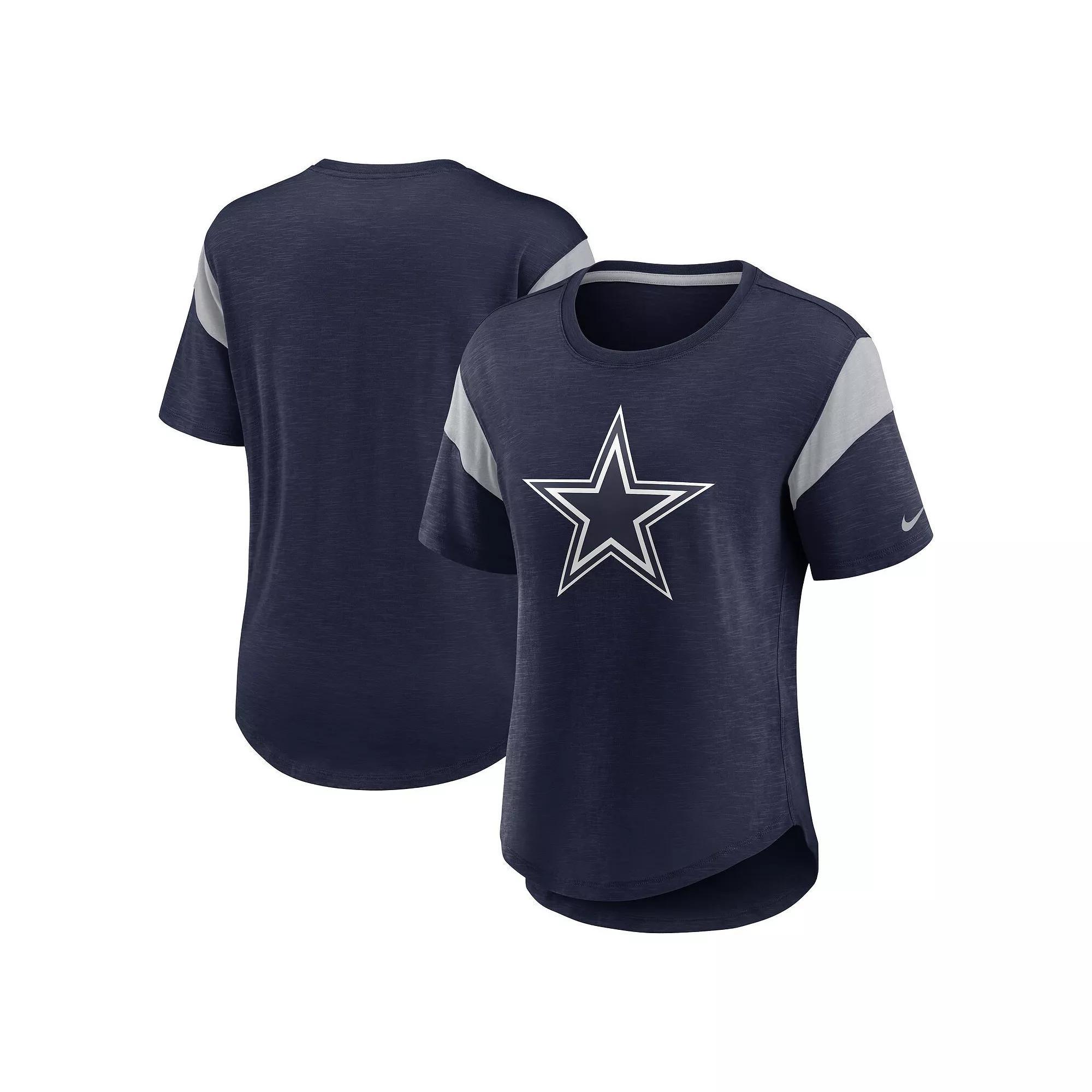 Women's Nike Heather Navy Dallas Cowboys Primary Logo Fashion Top, Size: Small, Blue Product Image