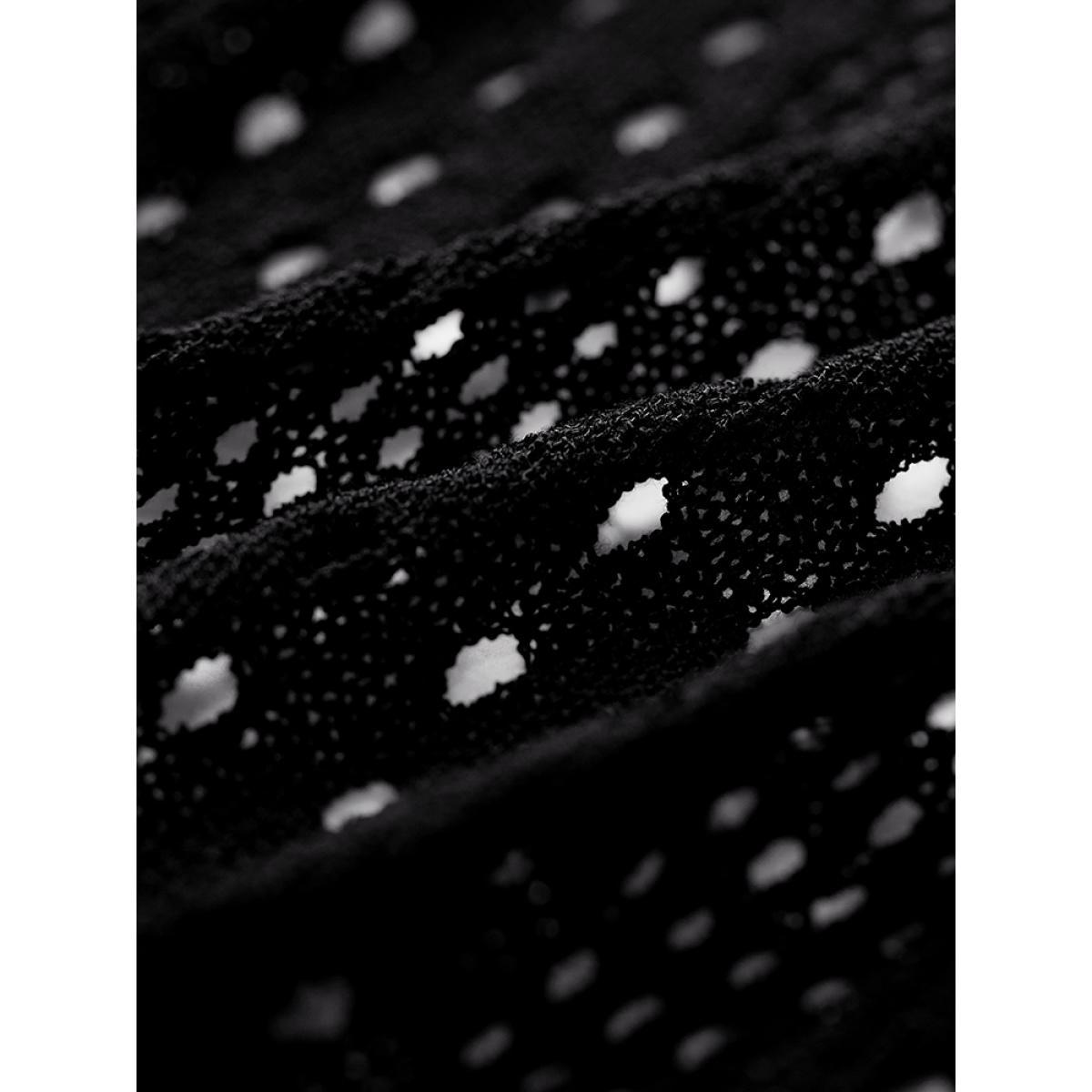 Plus Size Geometric Eyelet Drop Shoulder Split Side Cardigan Black Women Casual Loose Long Sleeve Dailywear Cardigans BloomChic 18-20/2X Product Image