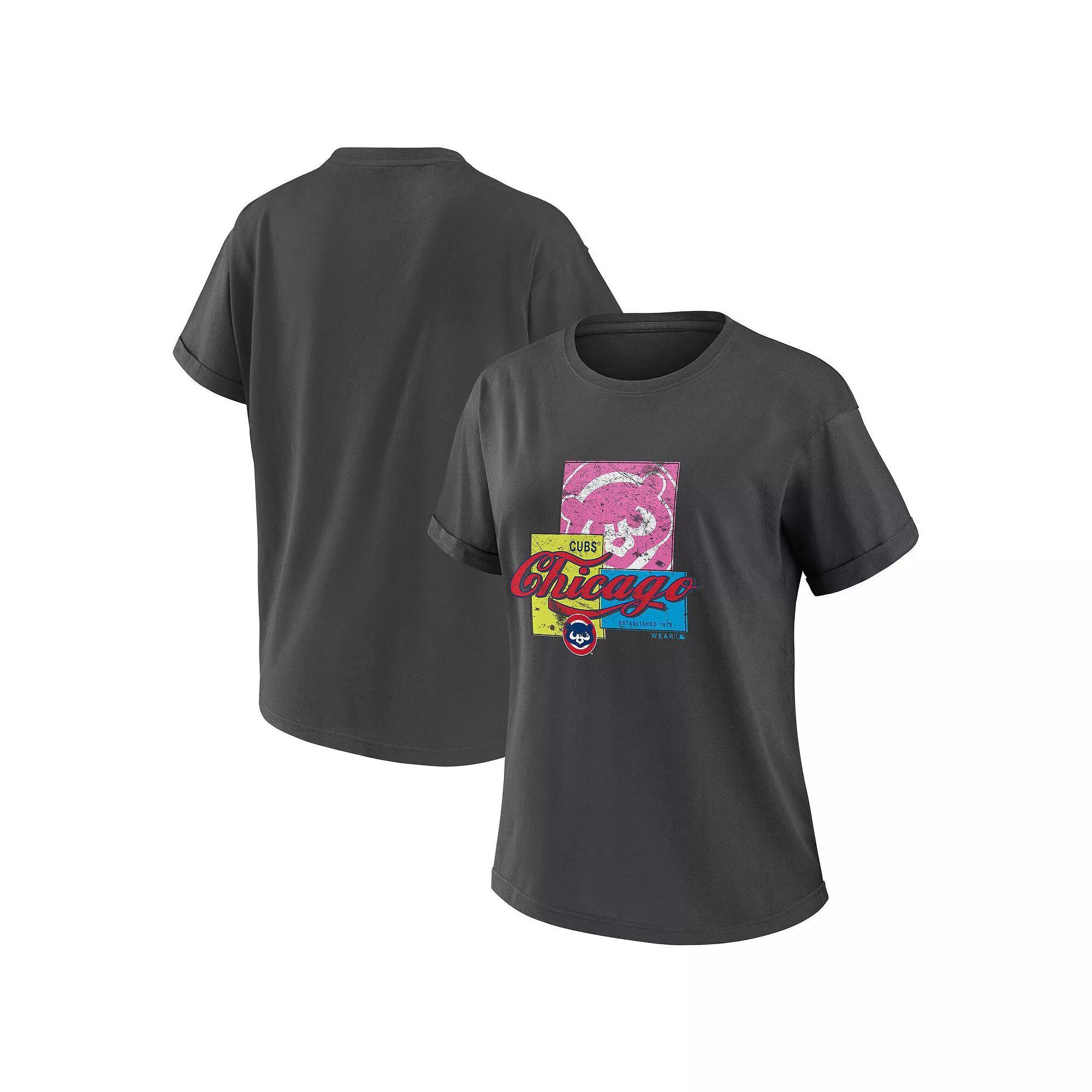 Women's WEAR by Erin Andrews Charcoal Cincinnati Reds Domestic Box Color Boyfriend T-Shirt, Size: 2XL, Red Charco Product Image