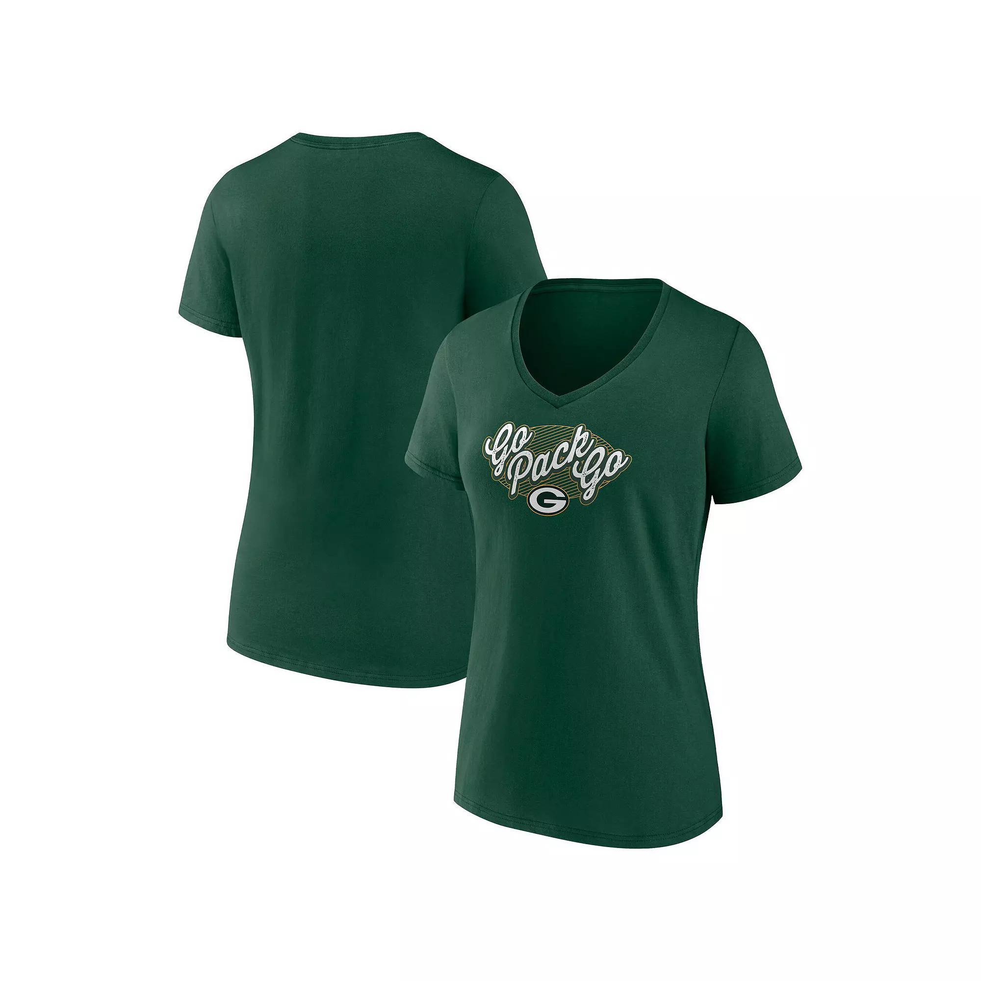 Women's Fanatics Green Green Bay Packers Back Home Again Distressed V-Neck T-Shirt, Size: 2XL Product Image
