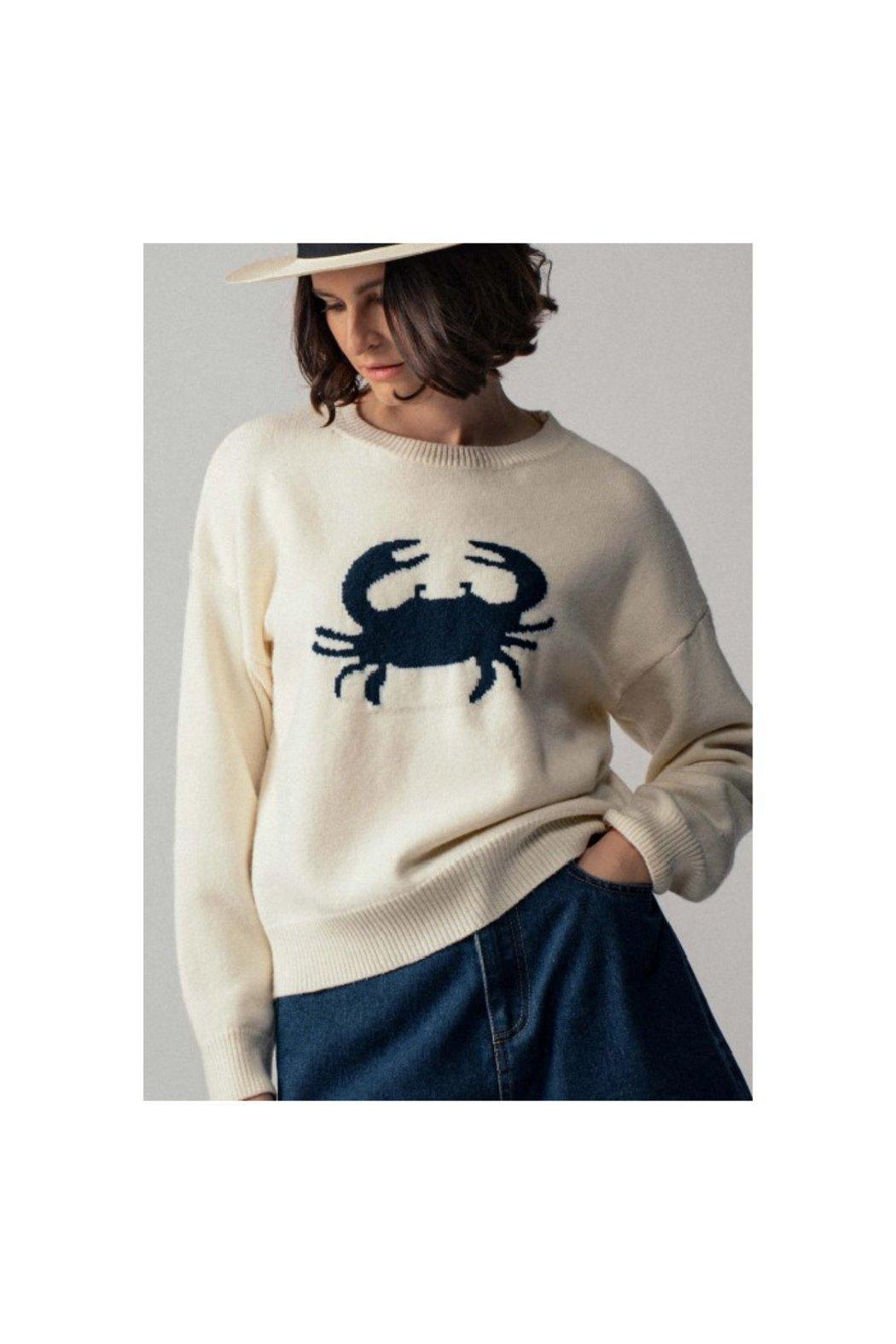 Crab Graphic Relaxed Knit Sweater Product Image