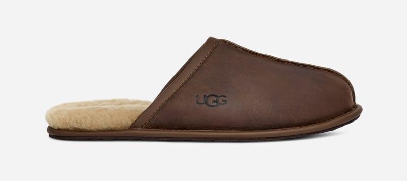 Mens Scuff Leather Mule Slippers w/ Wool Lining Product Image