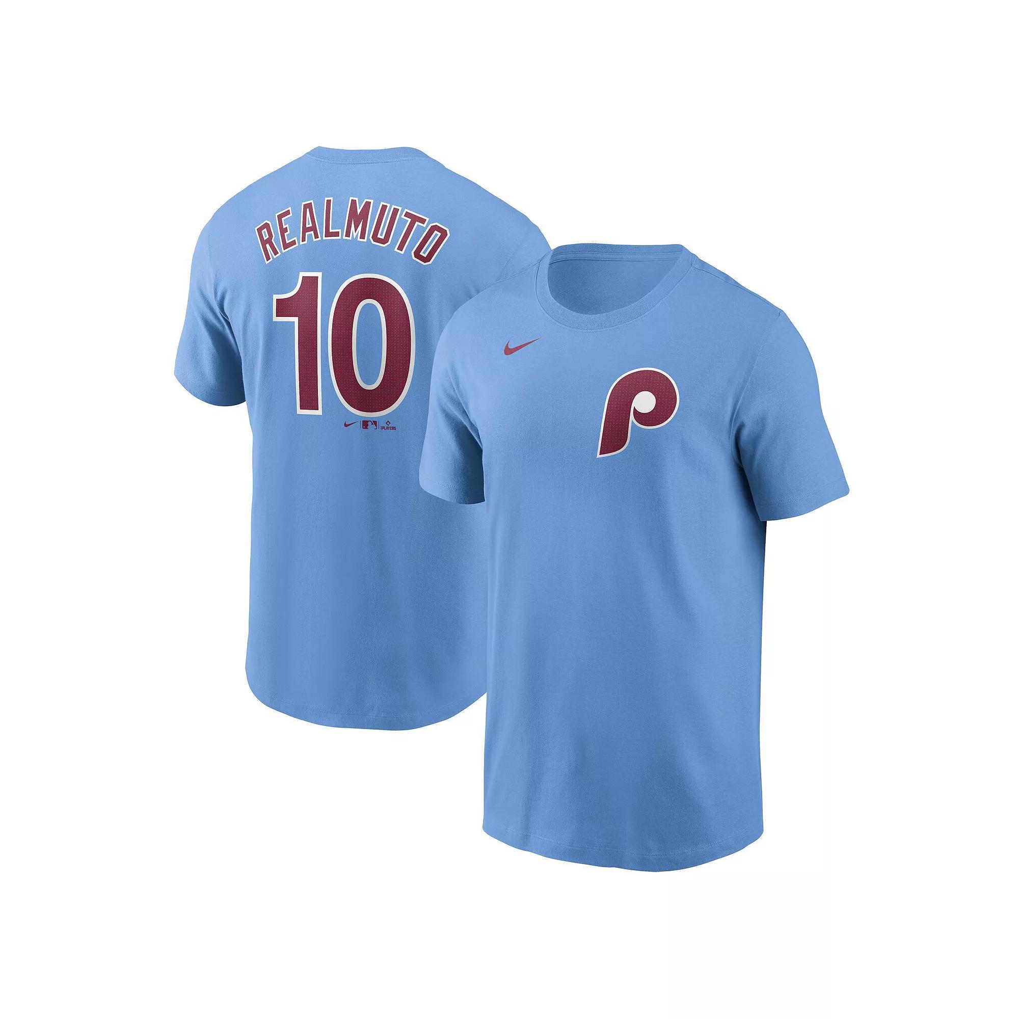 Men's Nike J.T. Realmuto Light Blue Philadelphia Phillies Fuse Name & Number T-Shirt, Size: XL Product Image