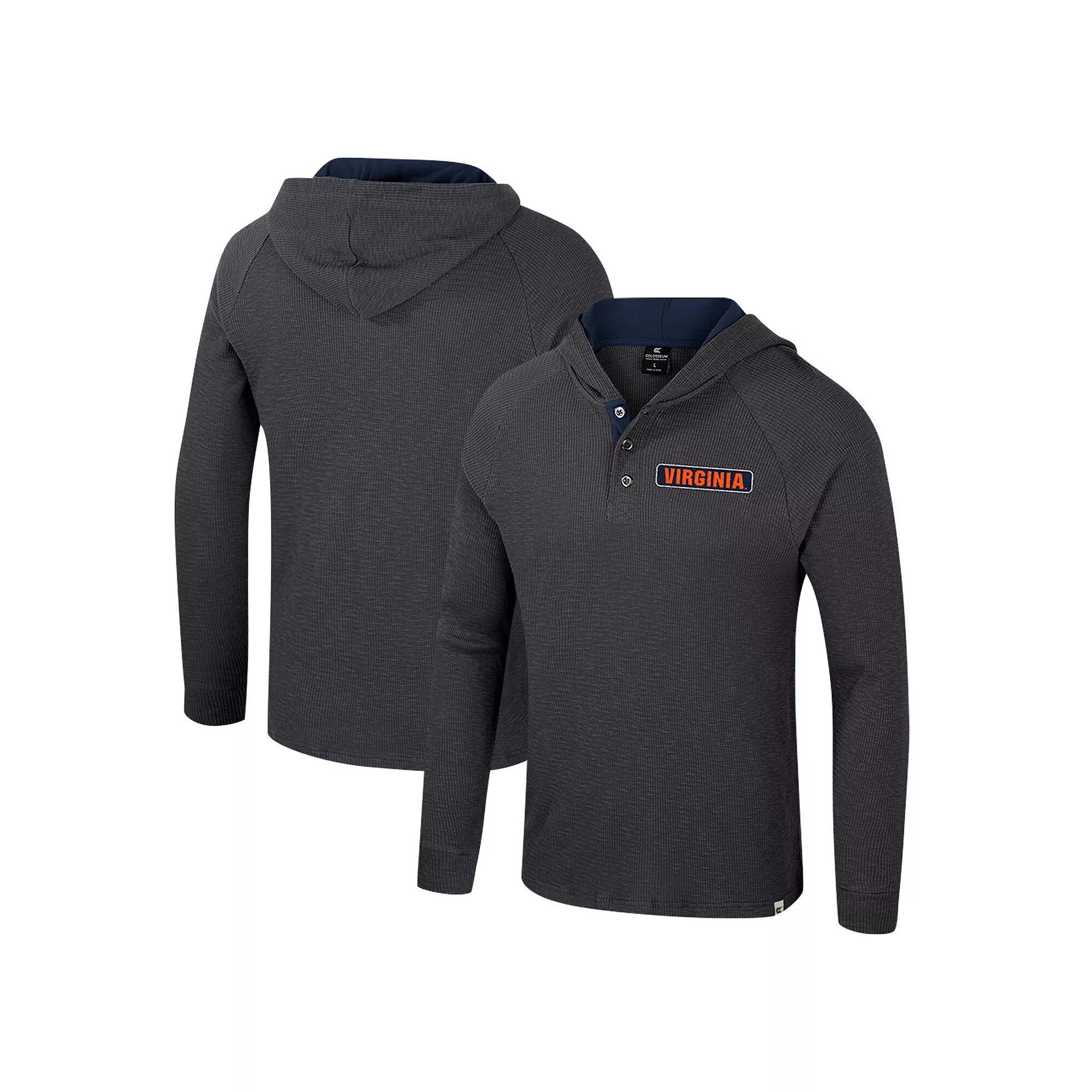 Men's Colosseum  Charcoal Virginia Cavaliers Dujour Ralgan Long Sleeve Henley Hoodie T-Shirt, Size: 2XL Product Image