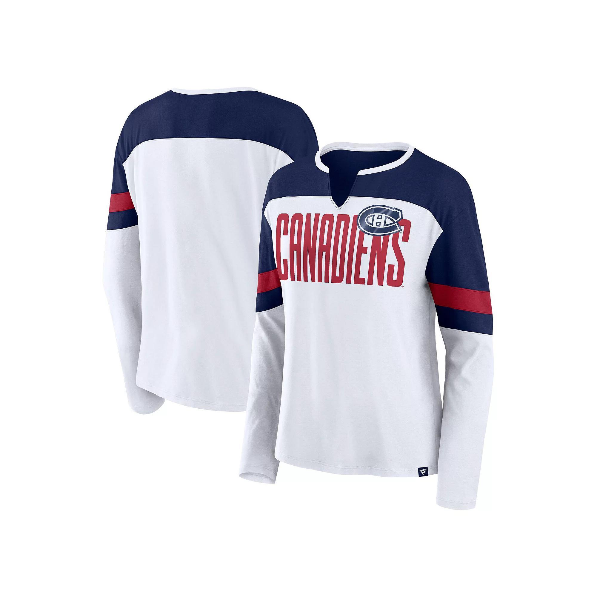 Women's Fanatics White Montreal Canadiens Frozen Long Sleeve Notch Neck T-Shirt, Size: 2XL, Cnd White Product Image