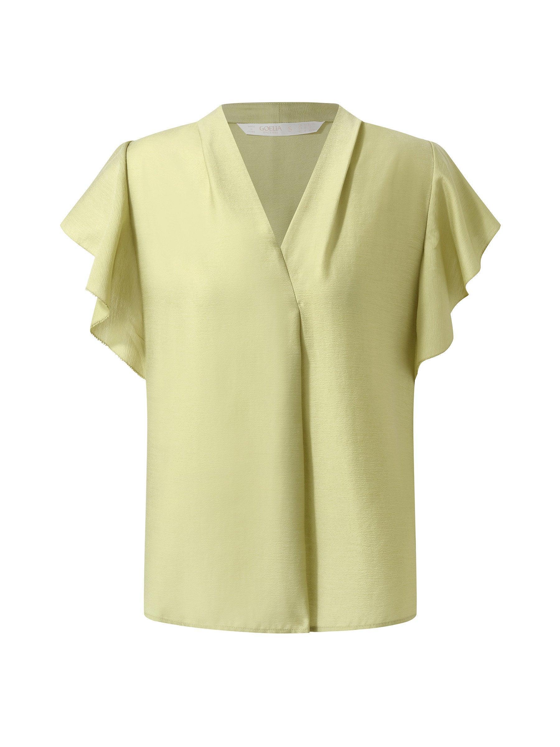 Acetate Blend V-Neck Women Ruffle Sleeve Blouse Product Image
