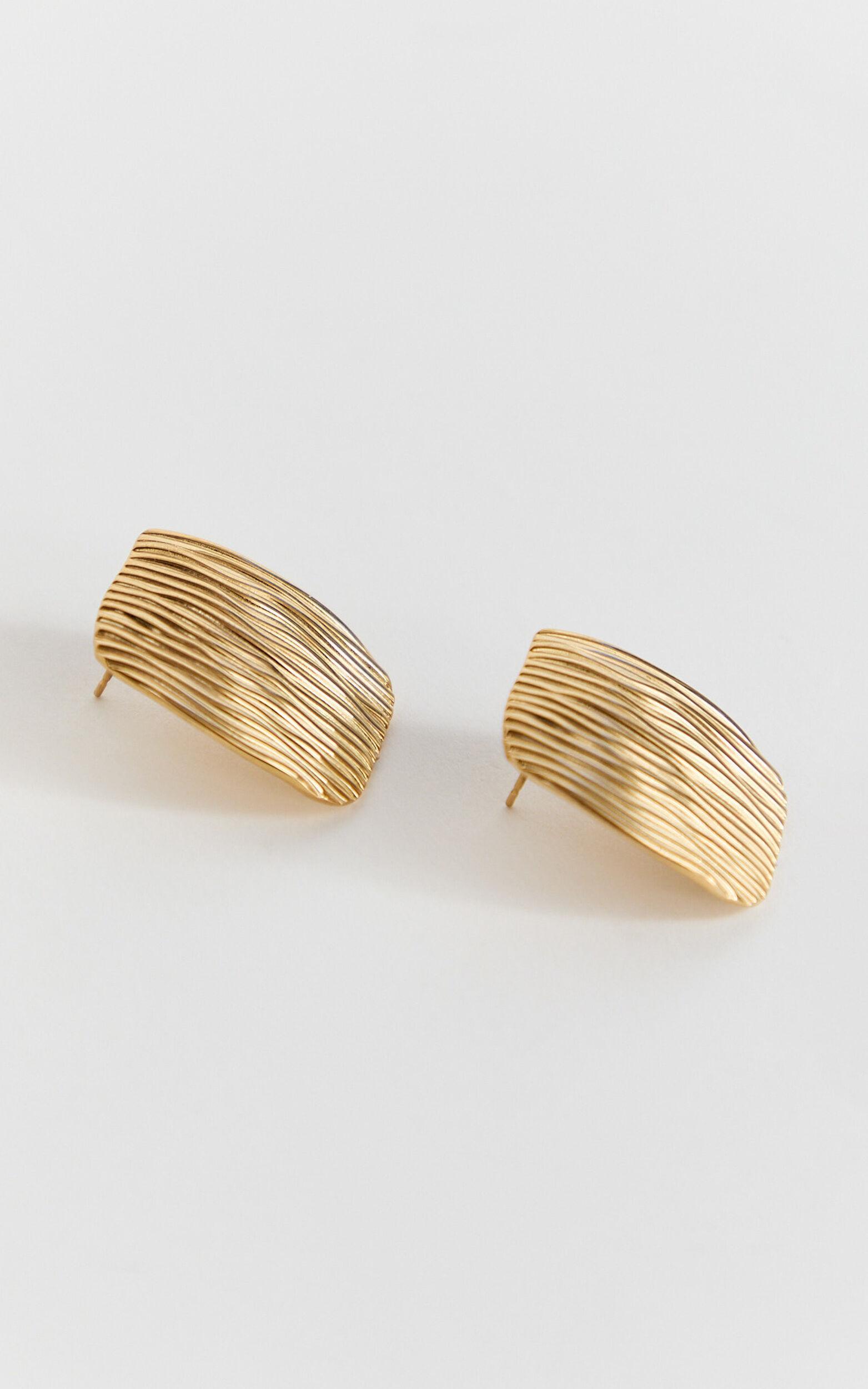 Vicky Earrings - Textured Rectangular Earrings in Gold Product Image