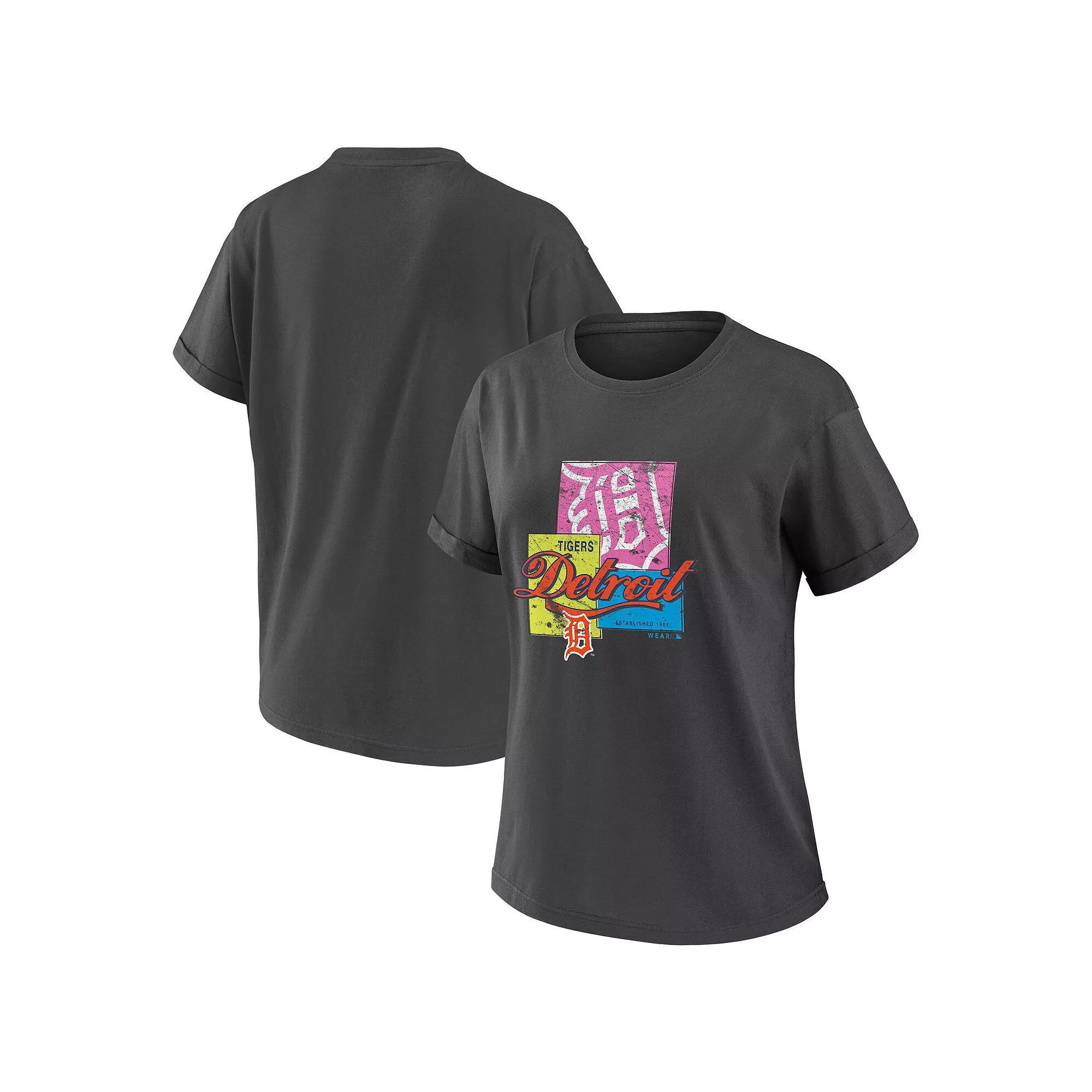Women's WEAR by Erin Andrews Charcoal Cleveland Guardians Domestic Box Color Boyfriend T-Shirt, Size: Small, Grd Charco Product Image