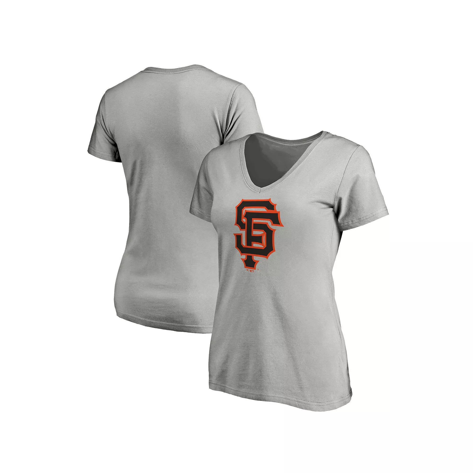 Womens Fanatics Branded Heathered Gray San Francisco Giants Core Official Logo V-Neck T-Shirt Product Image