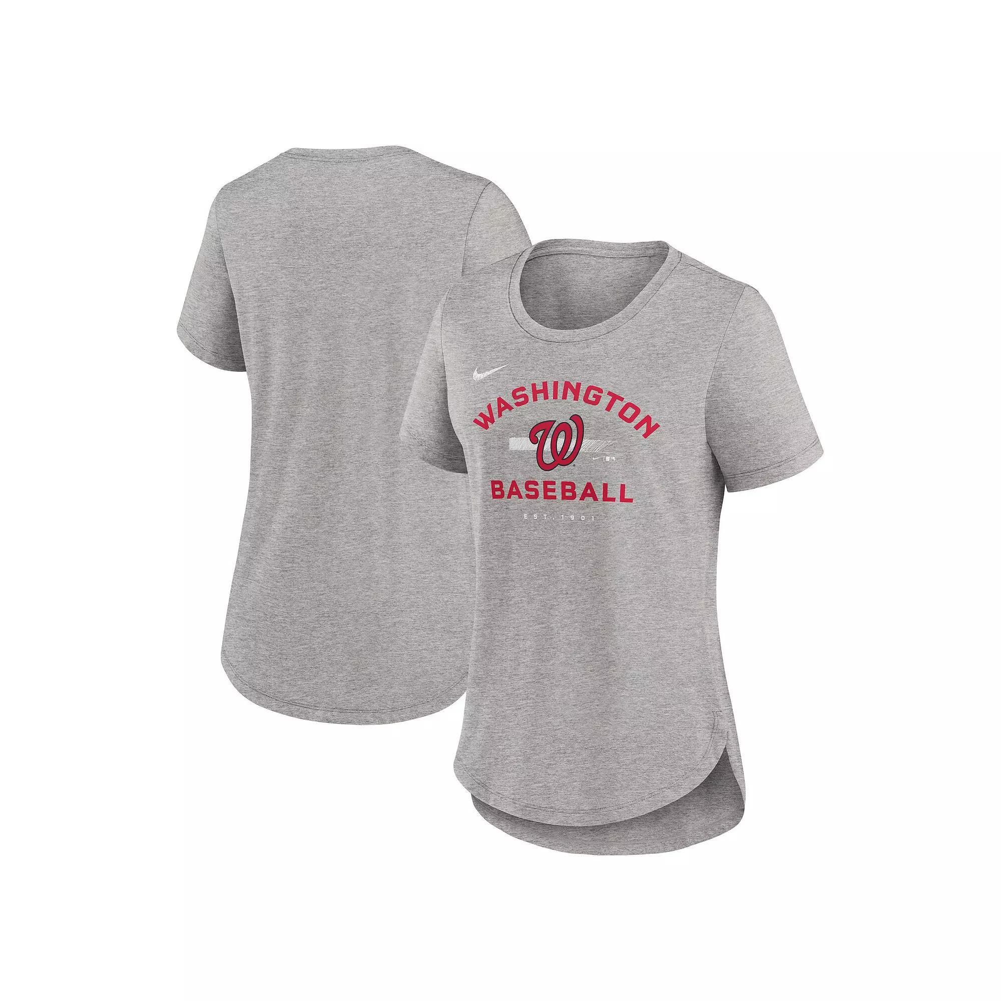 Women's Nike Heather Gray Washington Nationals Hot Prospect Tri-Blend T-Shirt, Size: XL, Grey Product Image