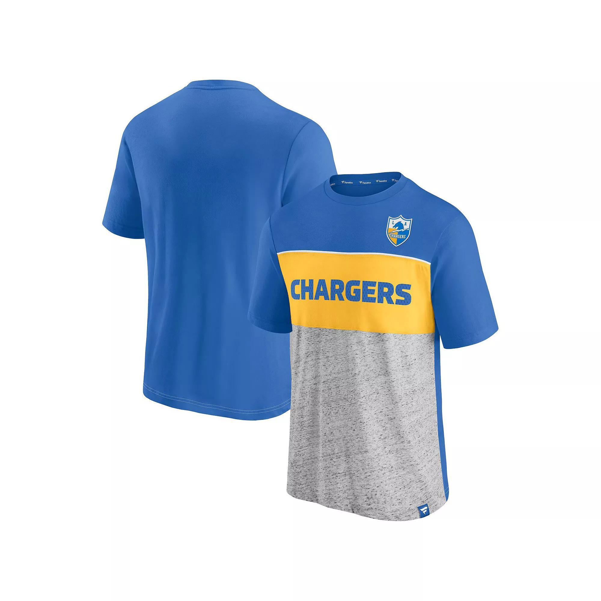 Men's Fanatics Branded Powder Blue/Heathered Gray Los Angeles Chargers Throwback Colorblock T-Shirt, Size: Small, Light Product Image