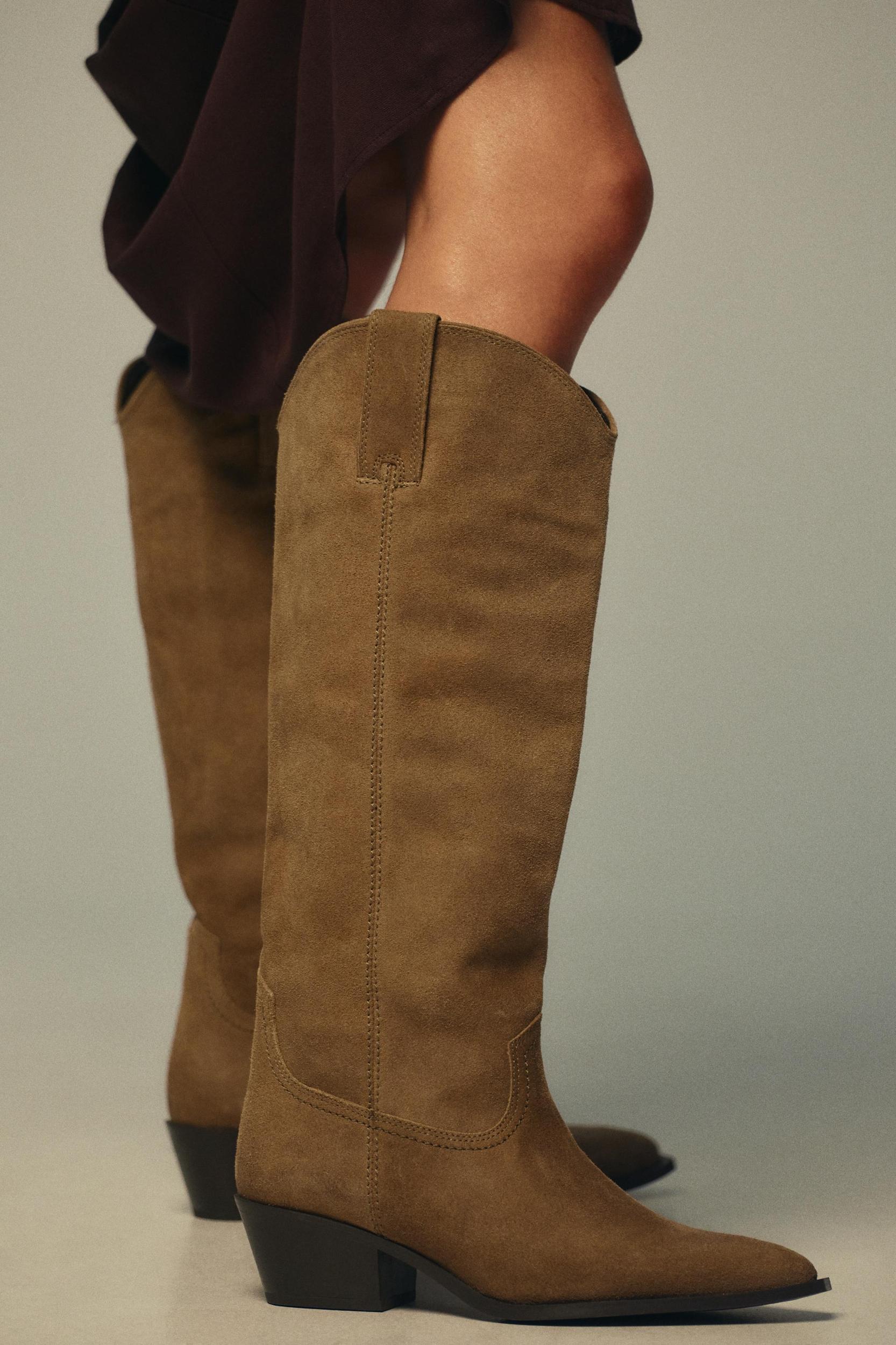 SPLIT LEATHER HIGH-HEELED BOOTS Product Image