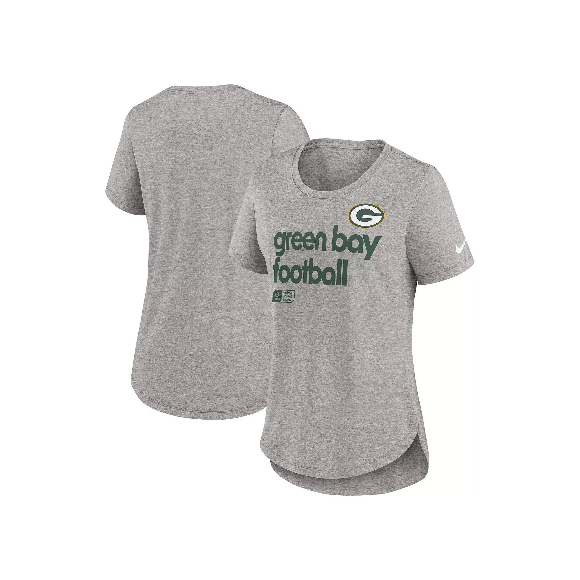 Women's Nike  Heather Gray Green Bay Packers Fashion Tri-Blend T-Shirt, Size: XS, Grey Product Image