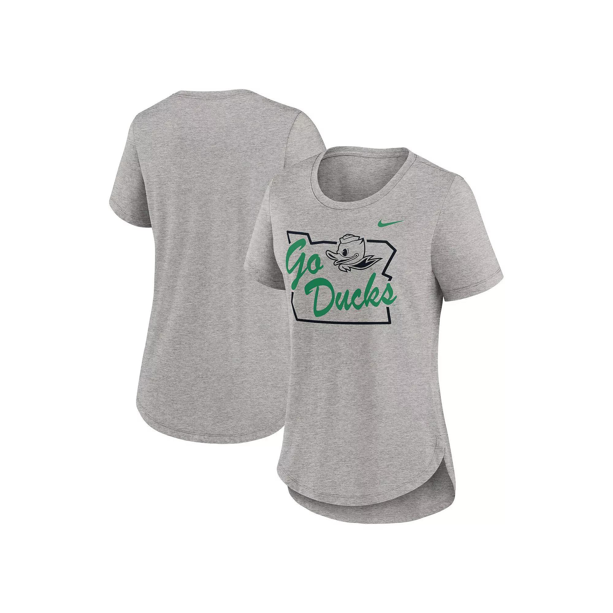 Women's Nike Heather Gray Oregon Ducks Local Campus Location Mantra Tri-Blend T-Shirt, Size: Medium, Grey Product Image
