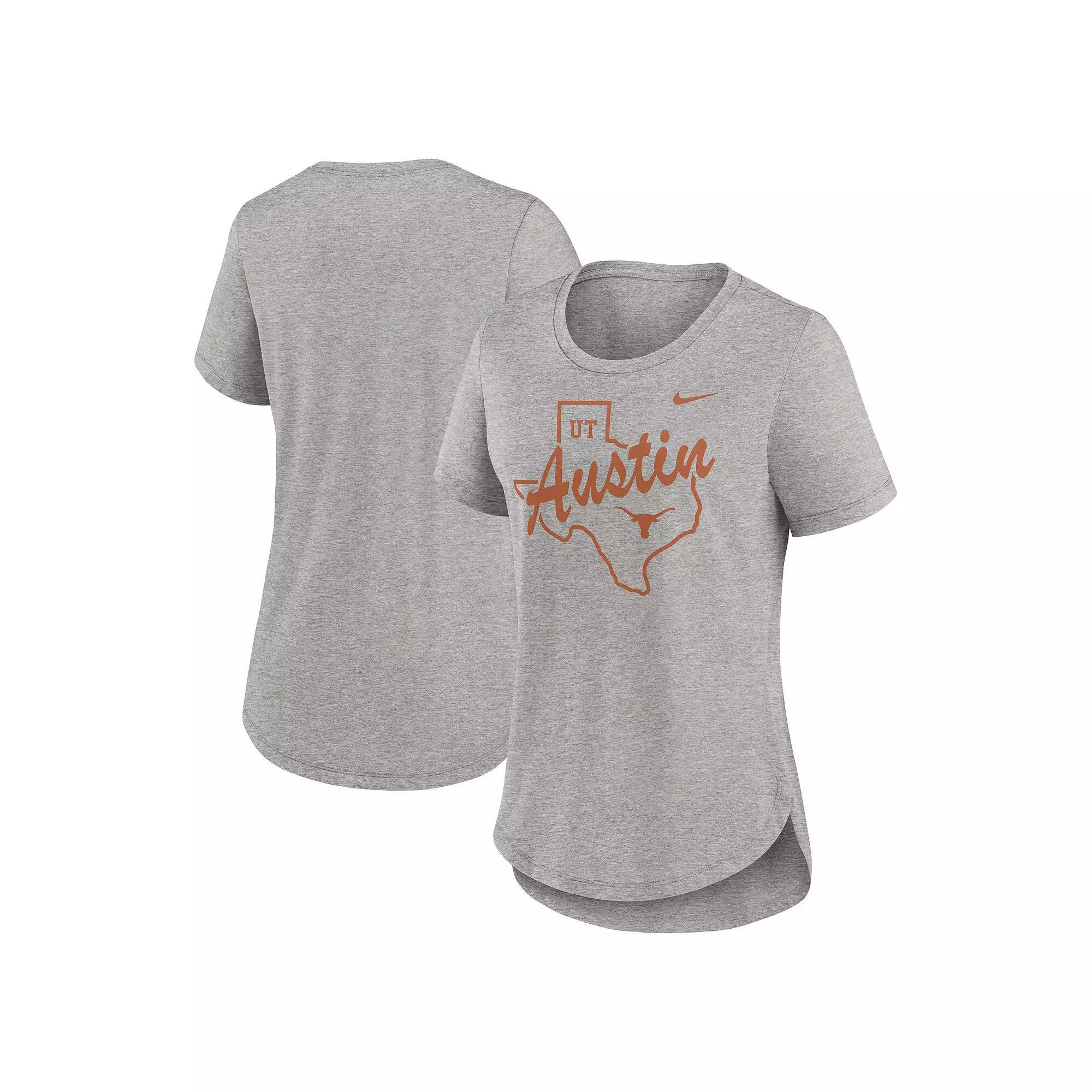 Women's Nike Heather Gray Texas Longhorns Local Campus Location Mantra Tri-Blend T-Shirt, Size: Large, Grey Product Image