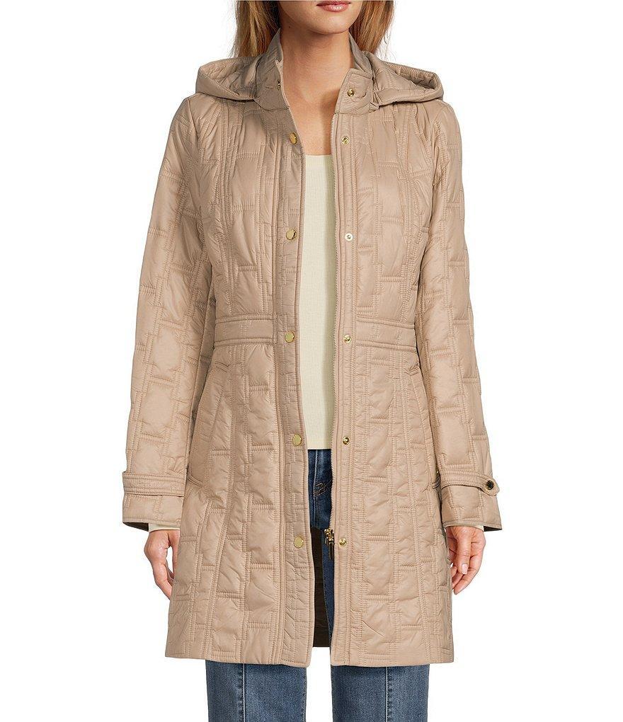 Halston Quilted Stand Collar Snap Front Coat Product Image