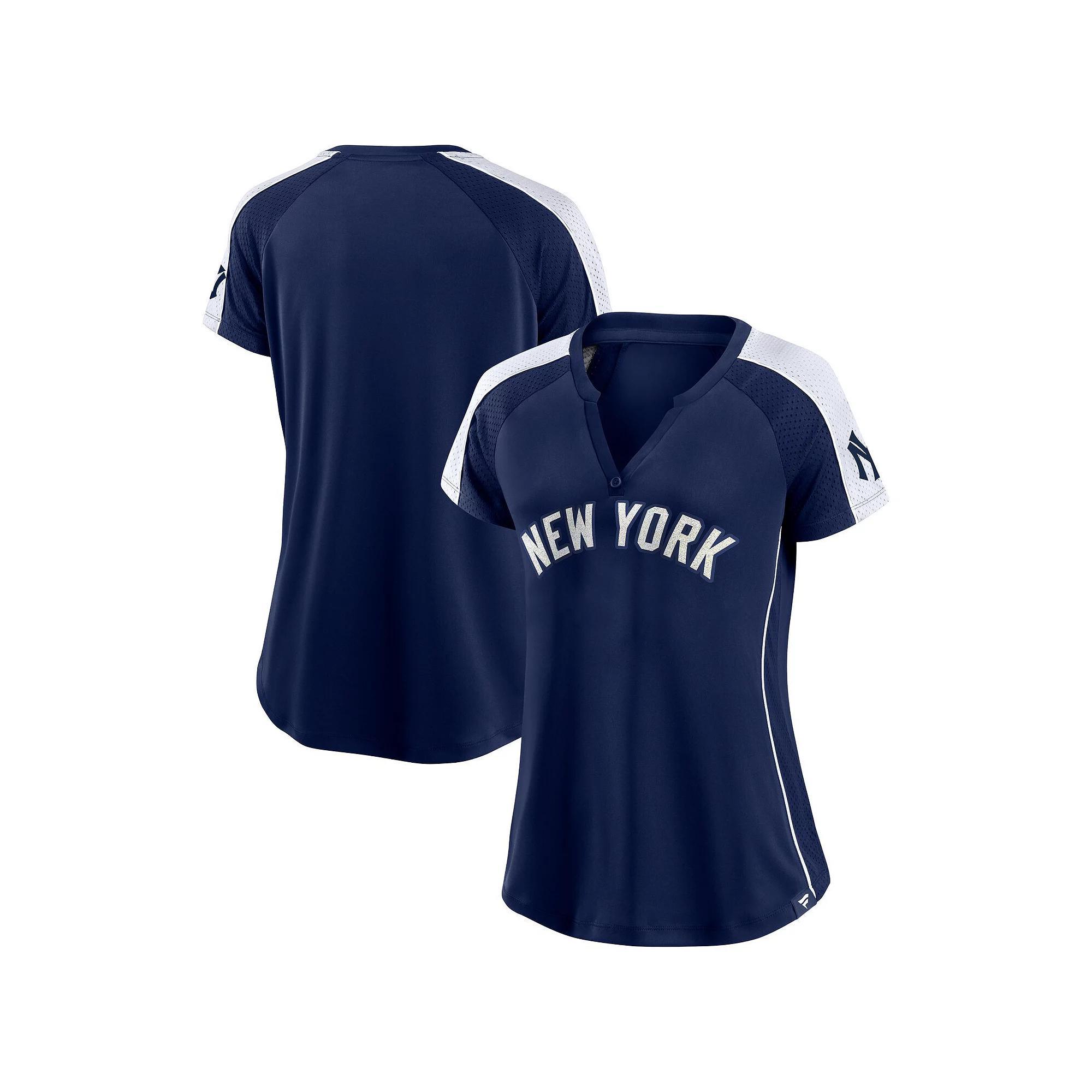 Womens Fanatics Branded /White New York Yankees True Classic League Diva Pinstripe Raglan V-Neck T-Shirt Blue Product Image