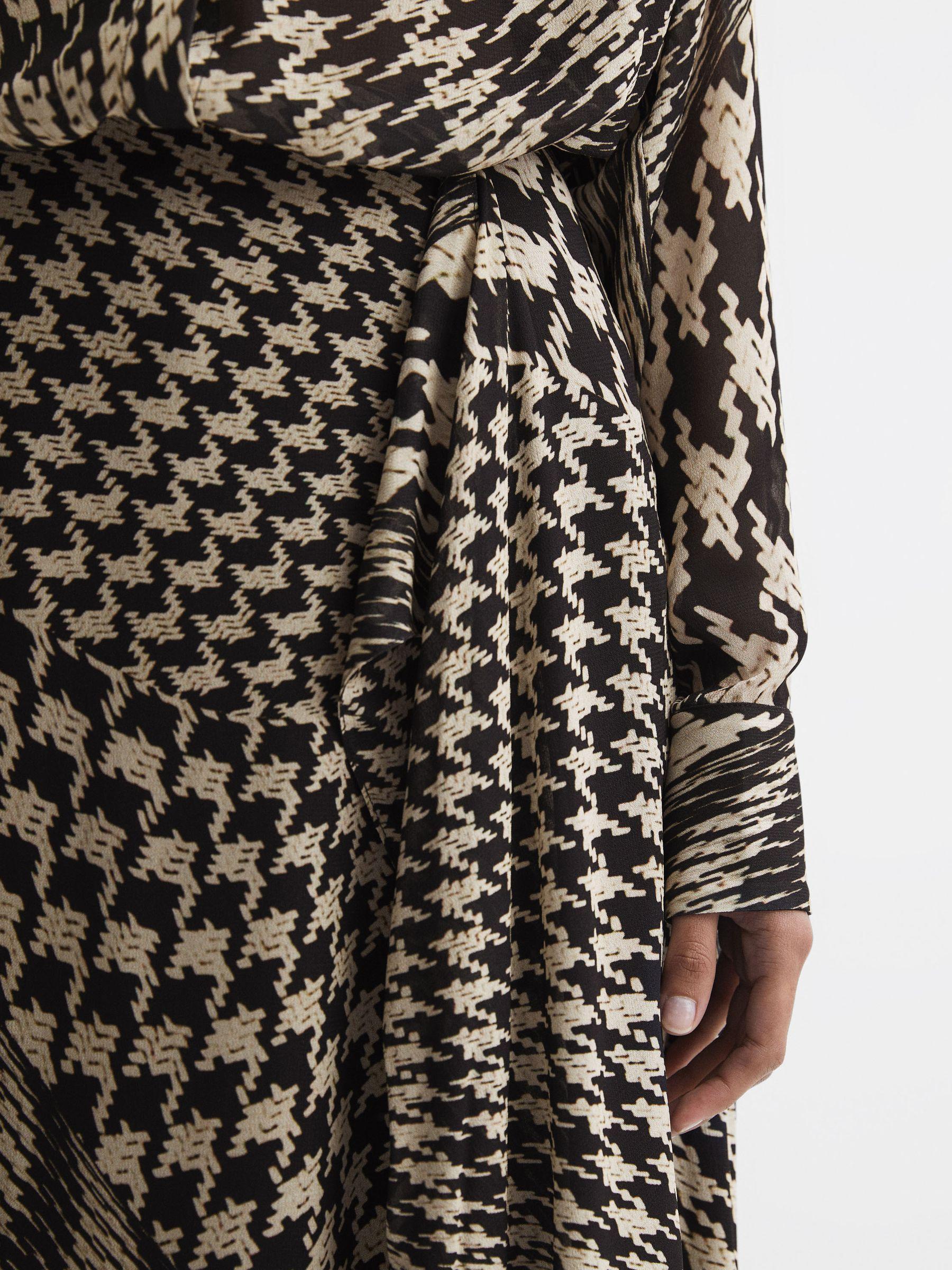 Dogtooth Asymmetric Midi Skirt in Black/White Product Image