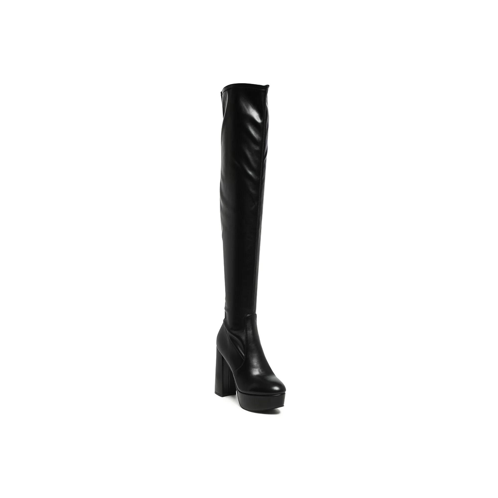 London Rag Bubble Women's Heeled Thigh High Boots, Size: 8, Black Pu Product Image
