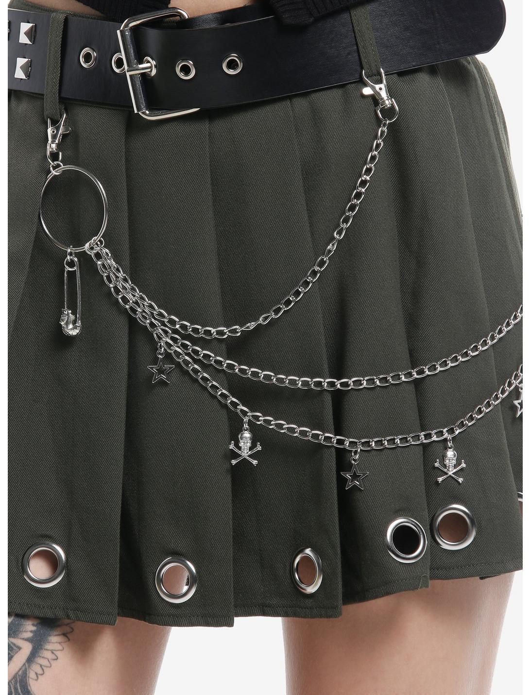 Social Collision Olive Grommet Pleated Skirt With Belt Product Image
