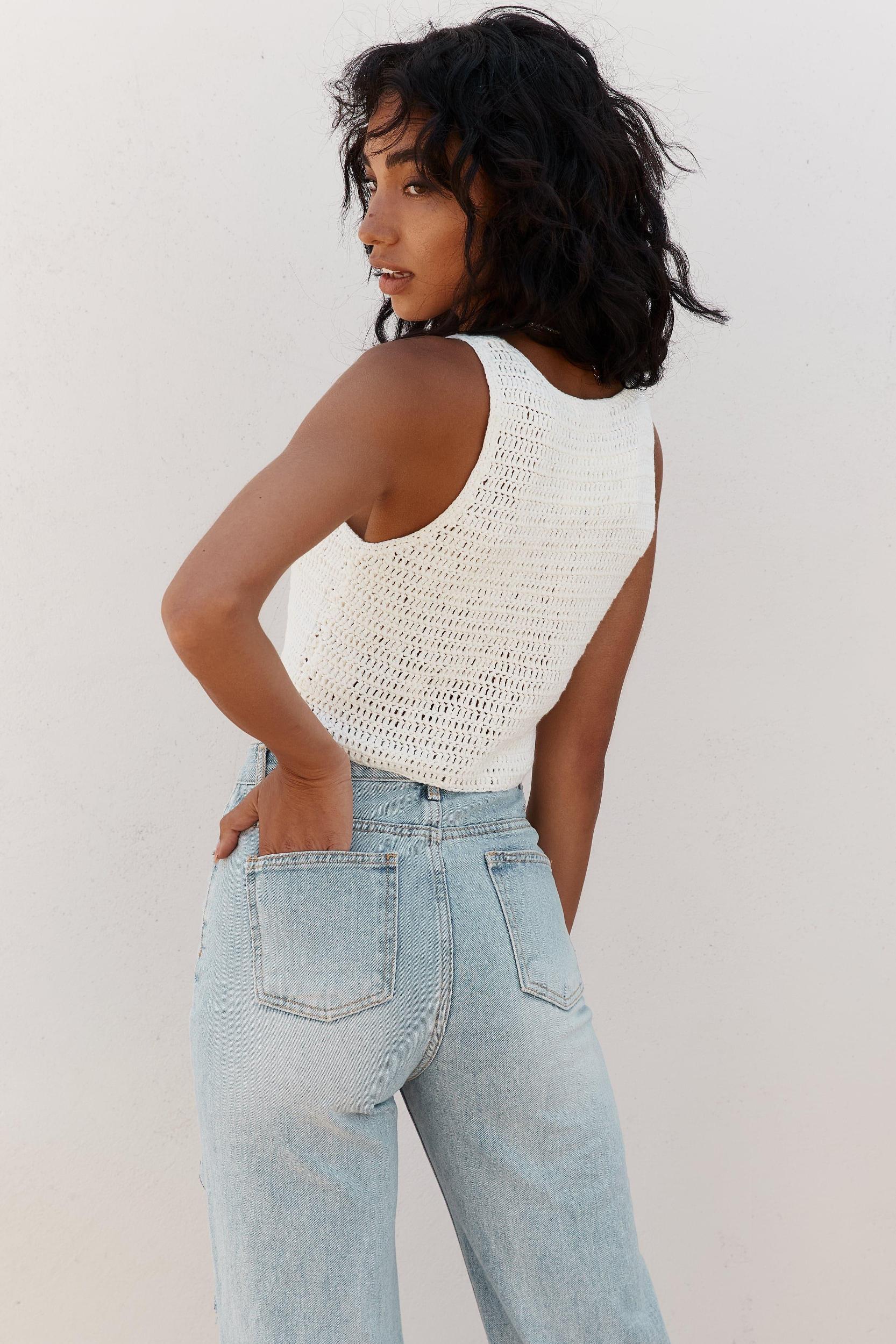 Bogota White Crochet Open Knit Tank Female Product Image