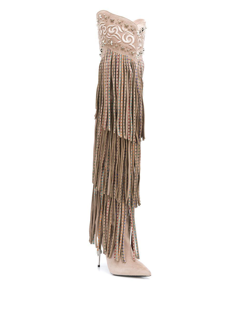 embellished fringed boots  Product Image