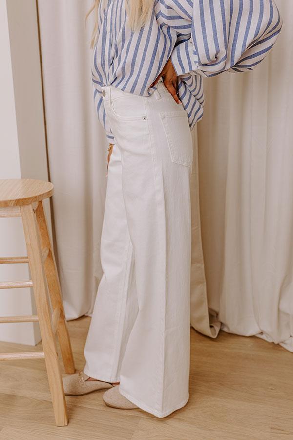 JUST USA Carley High Waist Wide Leg Jean in White Product Image