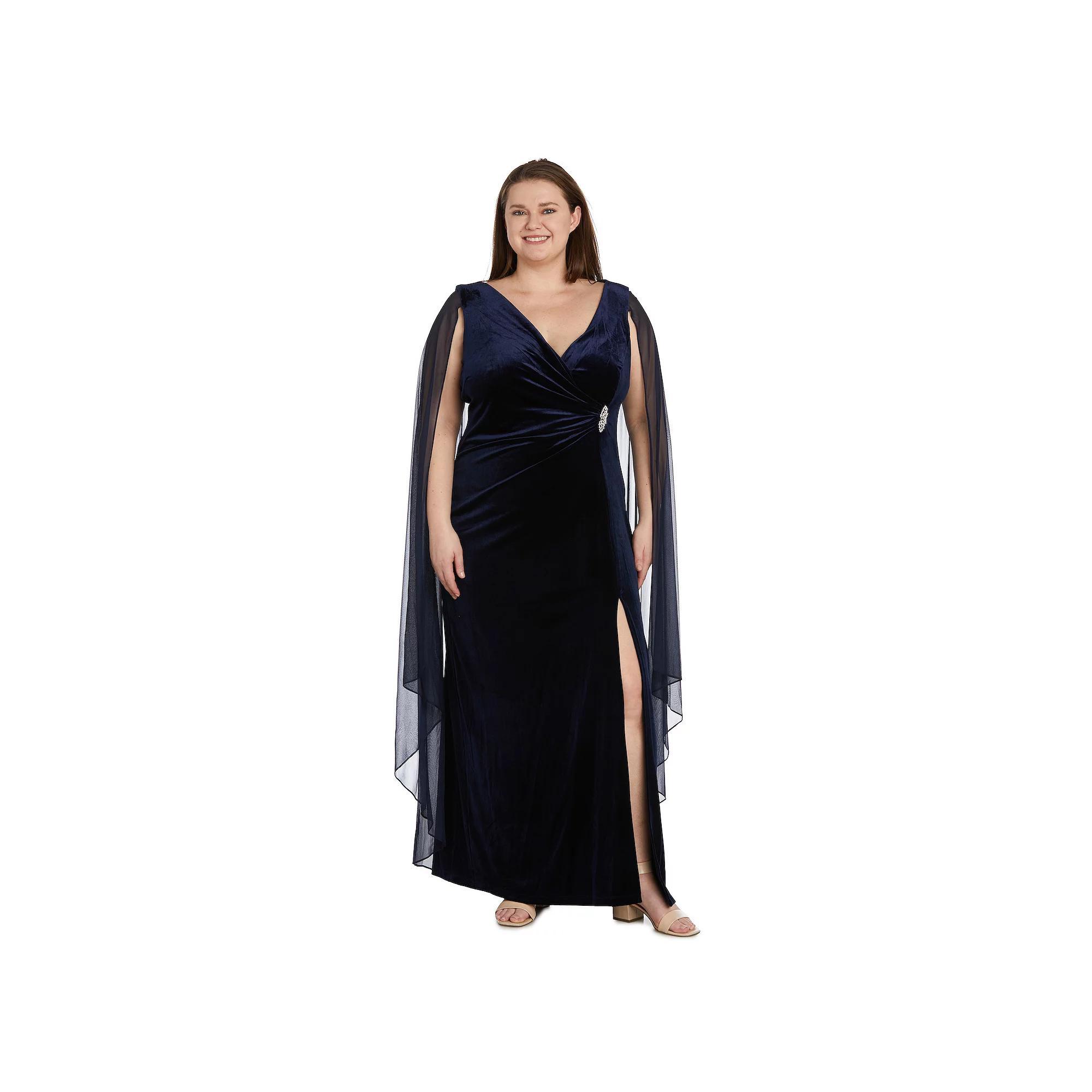 Plus Size R&M Richards Long Chiffon Caped Surplice Neck Maxi Wrap Dress, Womens Blue Product Image