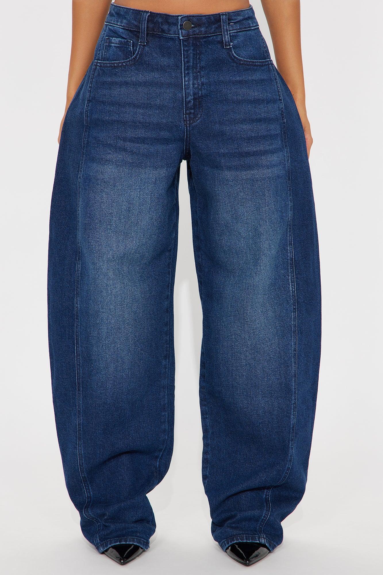 Called Out Low Stretch Barrel Leg Jeans - Dark Wash Female Product Image