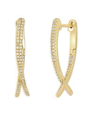 Ef Collection 14K Yellow Gold Diamond Loop Hoop Earrings Product Image