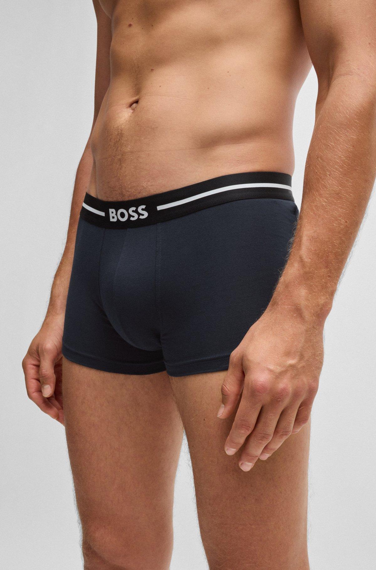BOSS - Three-pack of stretch-cotton trunks with logo waistbands - Patterned Product Image